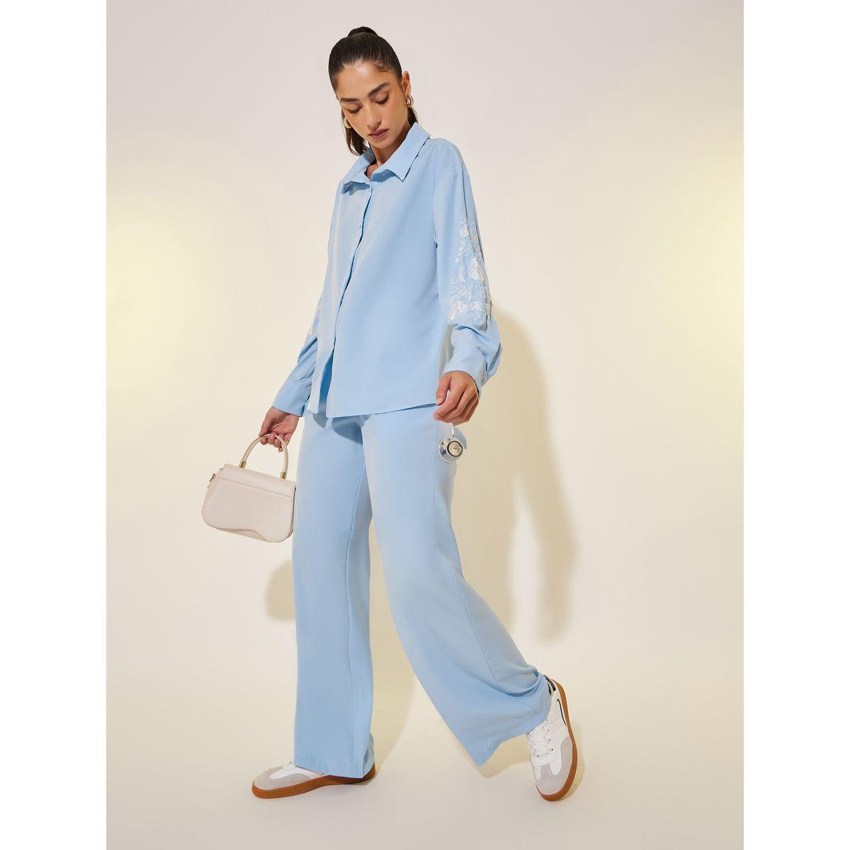 Styli Embroidered Detail Long Sleeve Shirt and Pants Co-Ords-women-clothing-coordsets-image-1