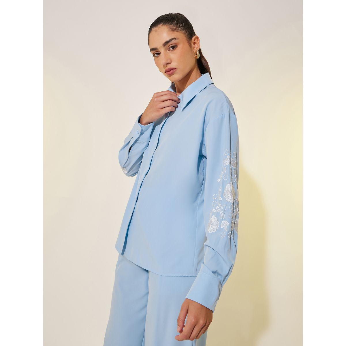 Styli Embroidered Detail Long Sleeve Shirt and Pants Co-Ords-women-clothing-coordsets-image-2