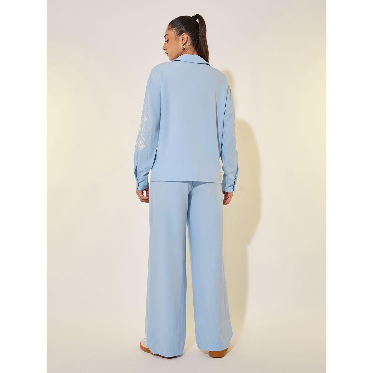 Styli Embroidered Detail Long Sleeve Shirt and Pants Co-Ords-women-clothing-coordsets-image-5