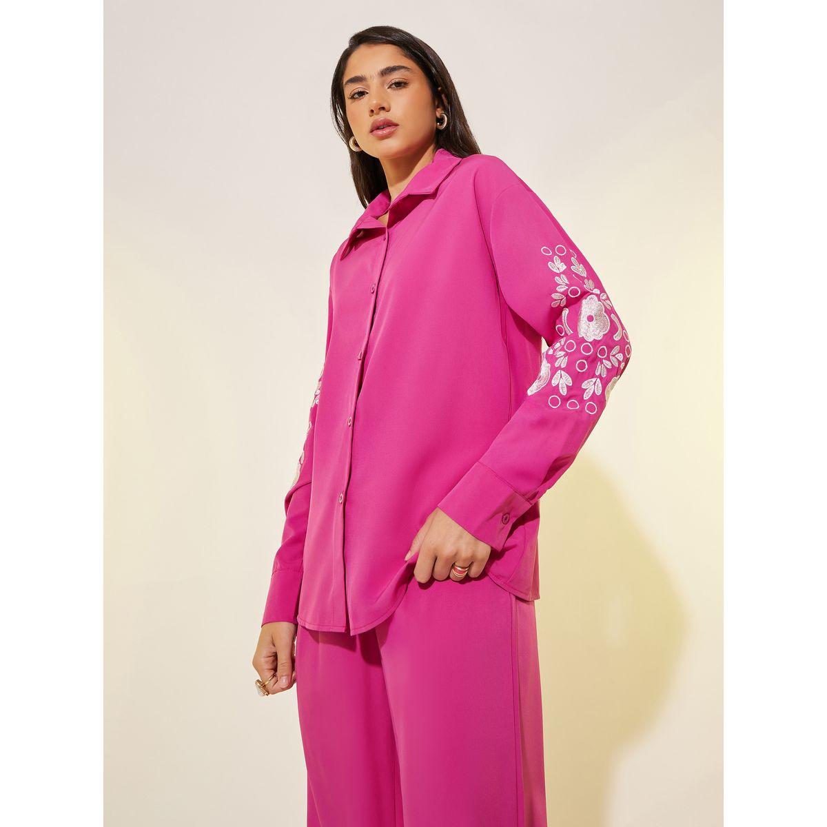 Styli Embroidered Detail Long Sleeve Shirt and Pants Co-Ords-women-clothing-coordsets-image-3