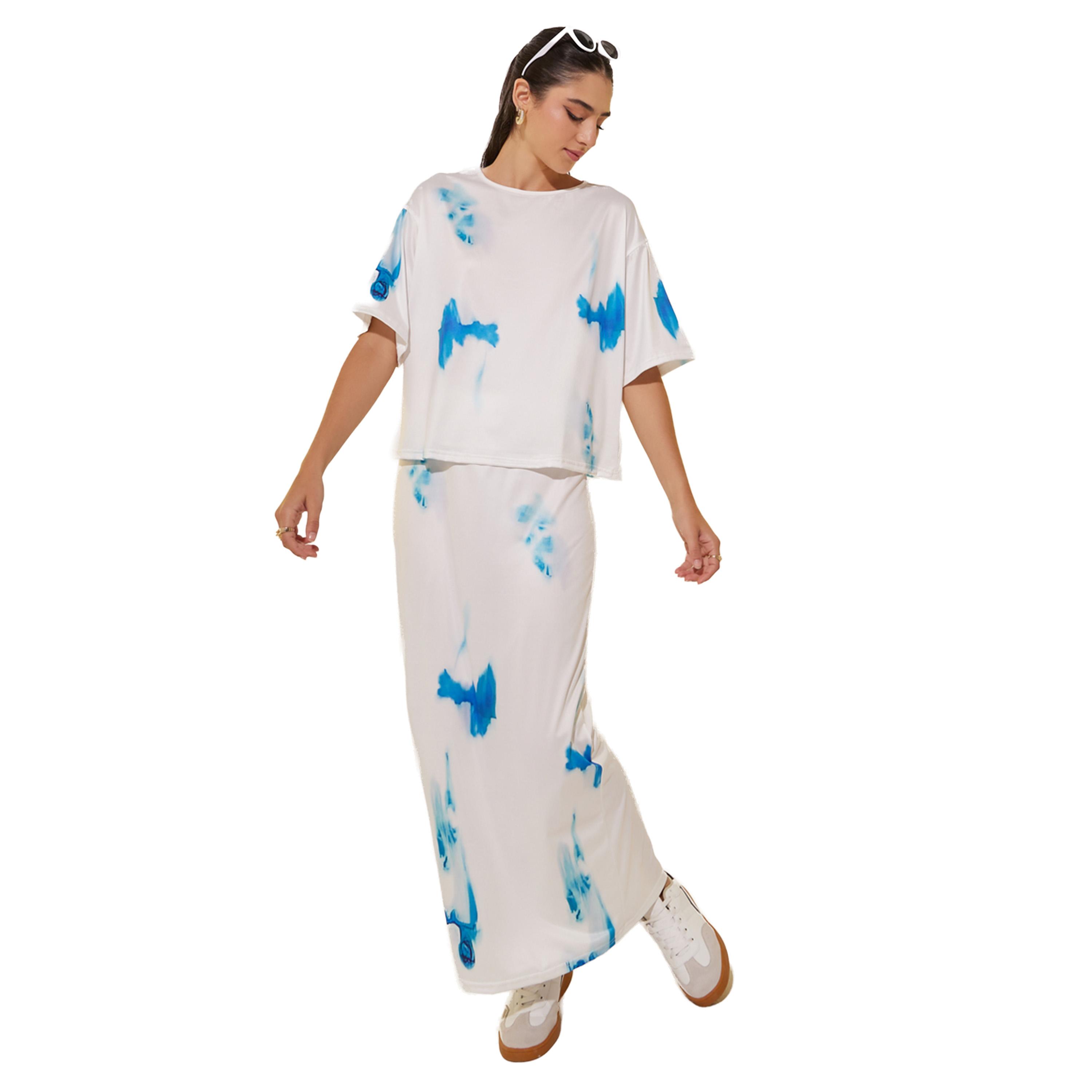 Styli Tie Dye Short Sleeve Top and Skirt Set-women-clothing-coordsets-image-1