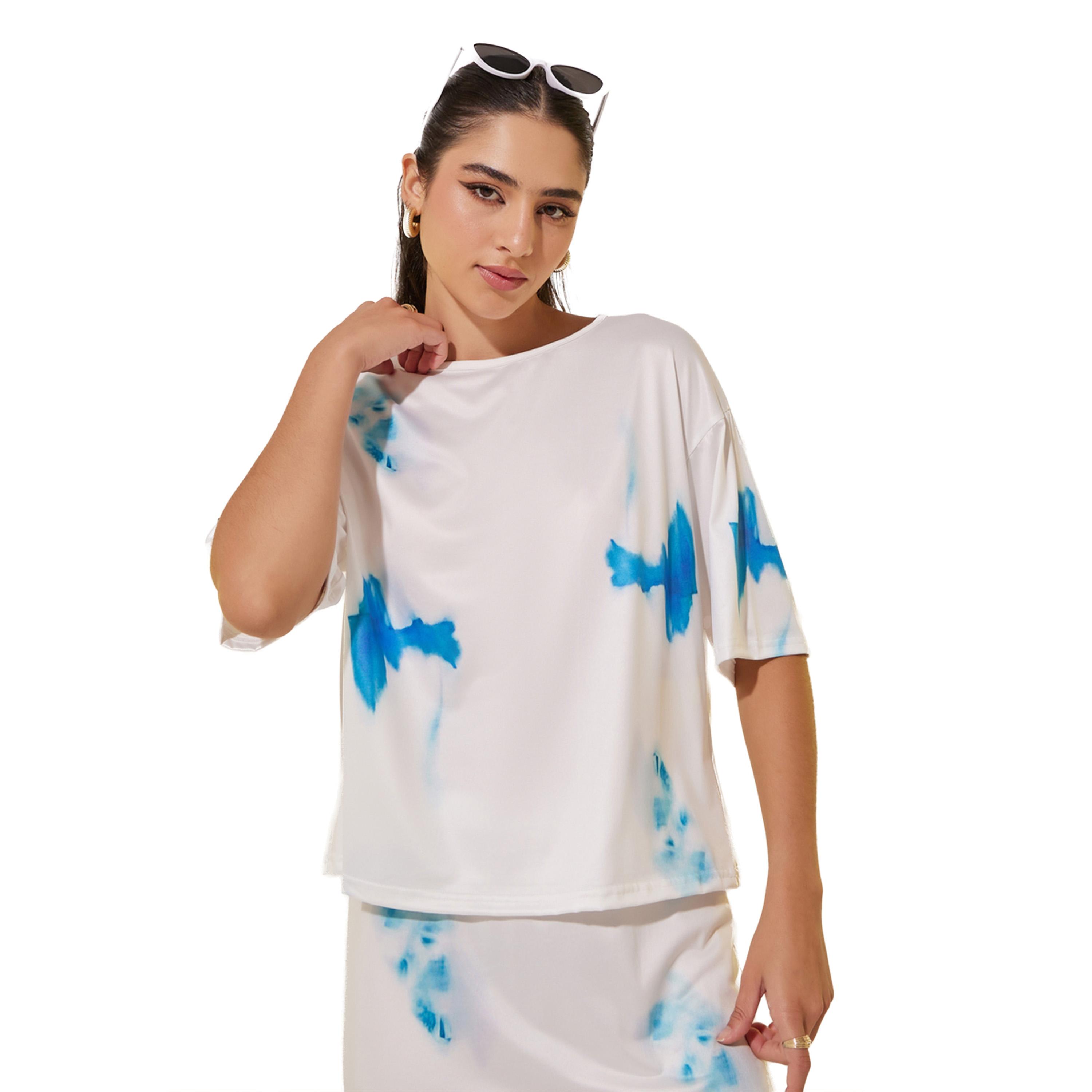 ستايلي -  طقم مصبوغ تنورة وقميص بأكمام قصيرة-women-clothing-coordsets-image-2