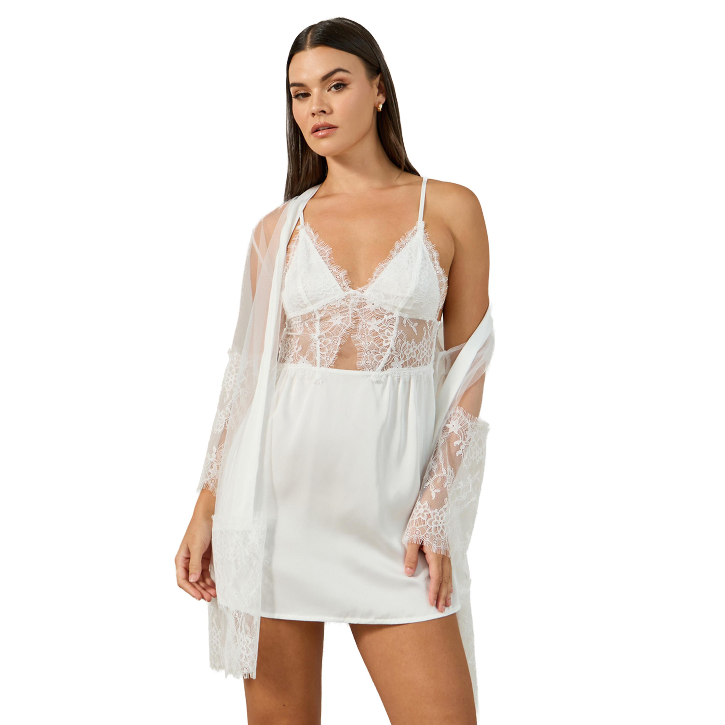ستايلي - فستان قصير من الدانتيل والساتان-women-clothing-lingerie-babydollsandbodysuits-image-1