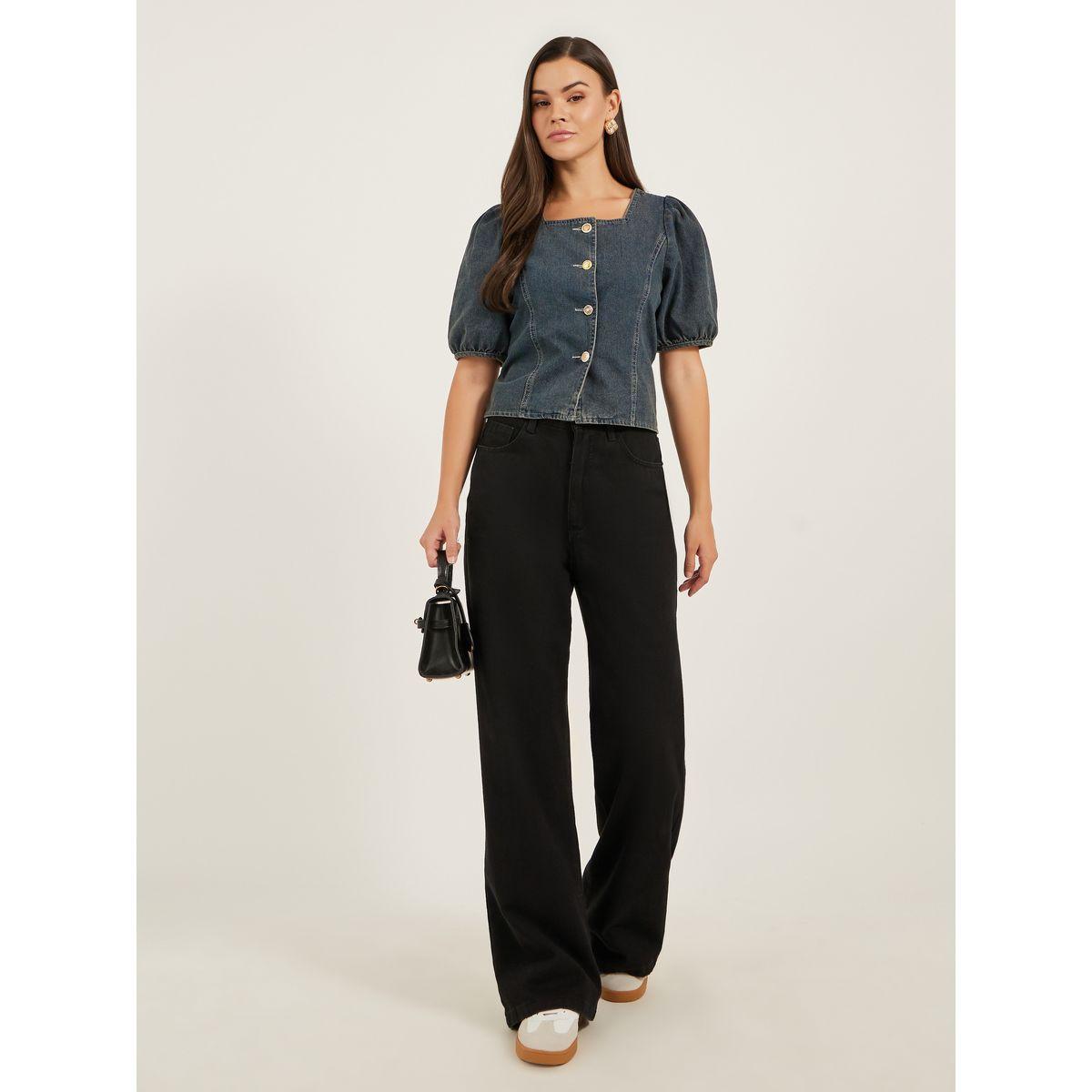 بلوزة دنيم بأكمام منفوخة وأزرار-women-clothing-shirtsandblouses-blouses-image-3