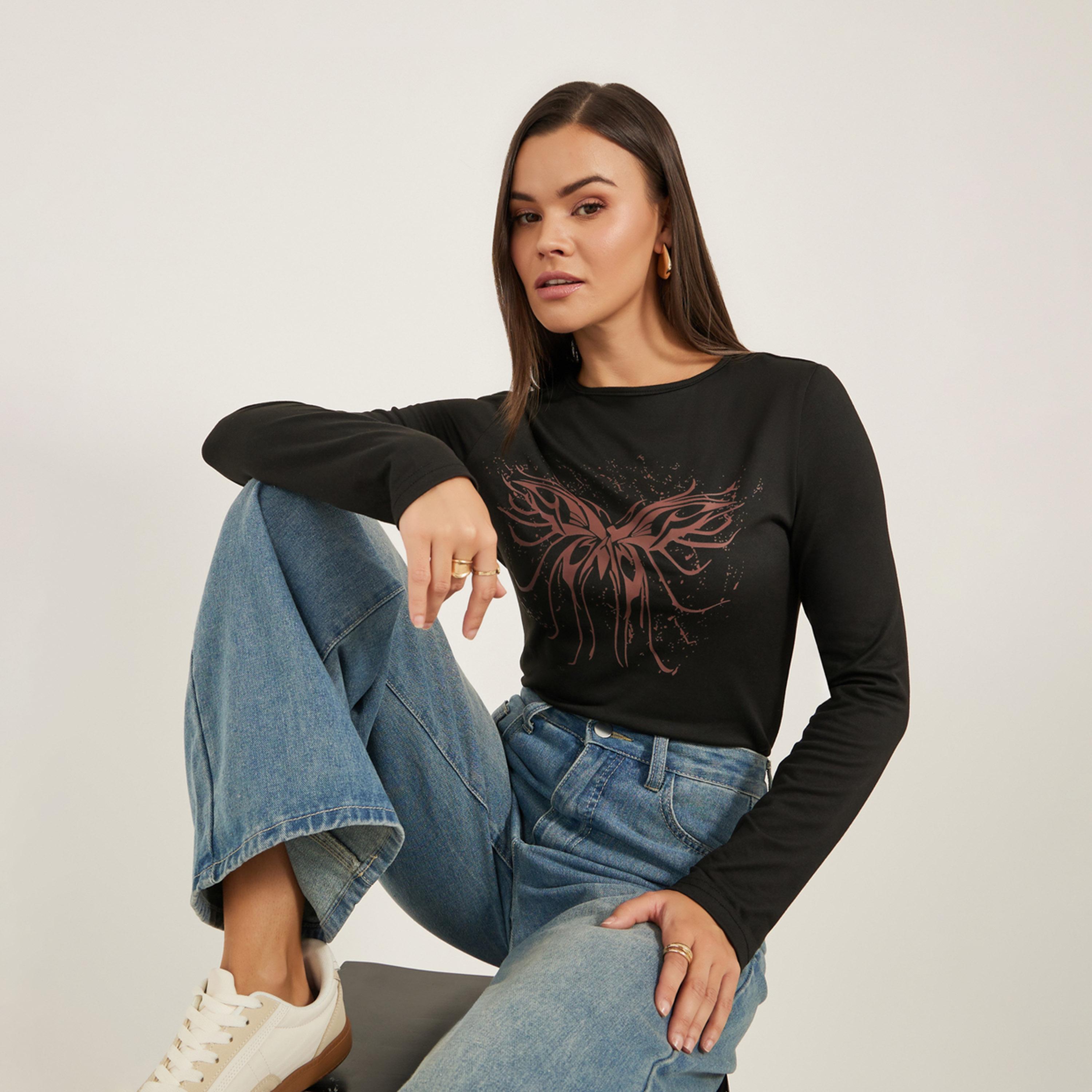 Styli Womens Butterfly Print Long Sleeve T-Shirt-women-clothing-tshirts-image-3
