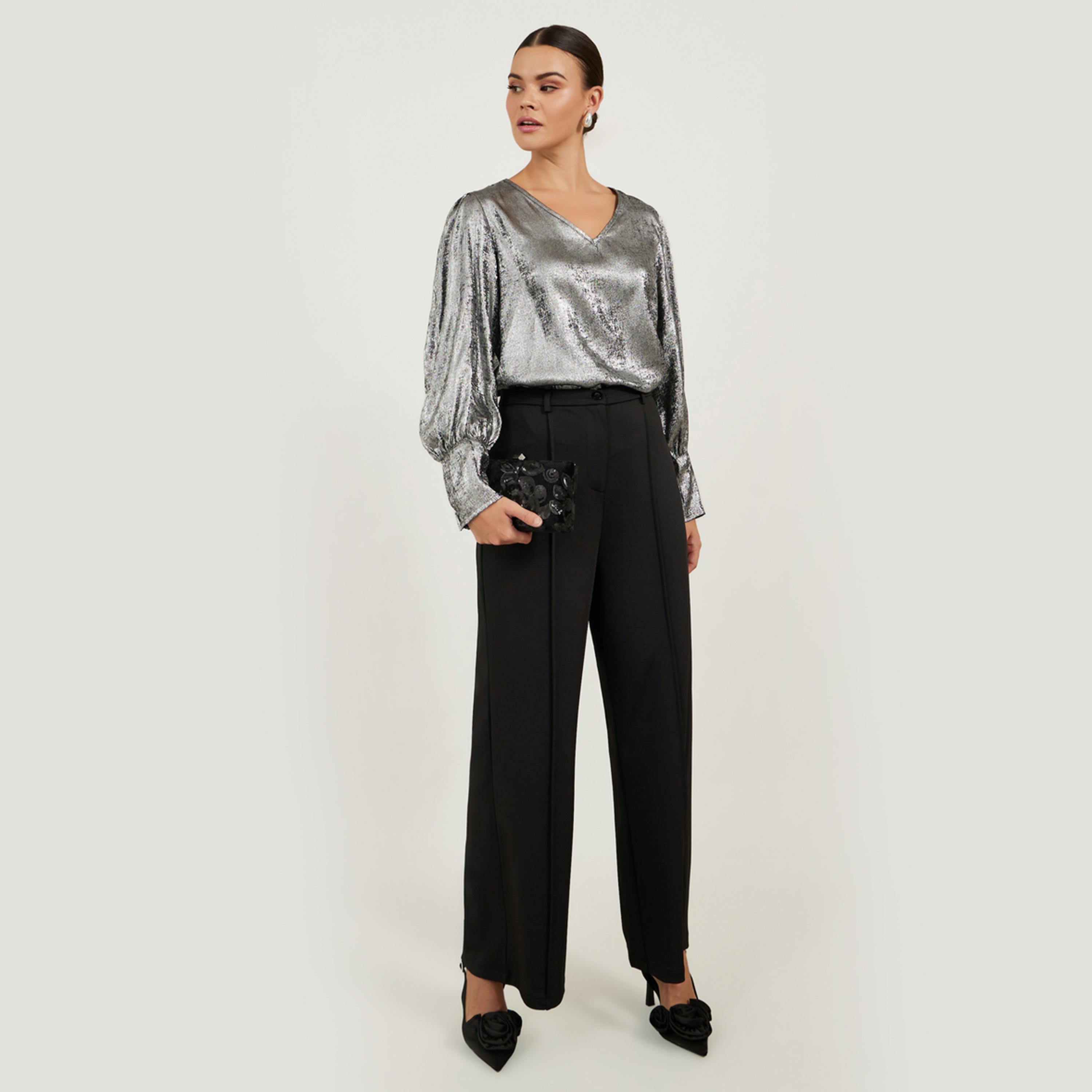 ستايلي - قميص نسائي لامع بأكمام منتفخة للحفلات-women-clothing-shirtsandblouses-shirts-image-2