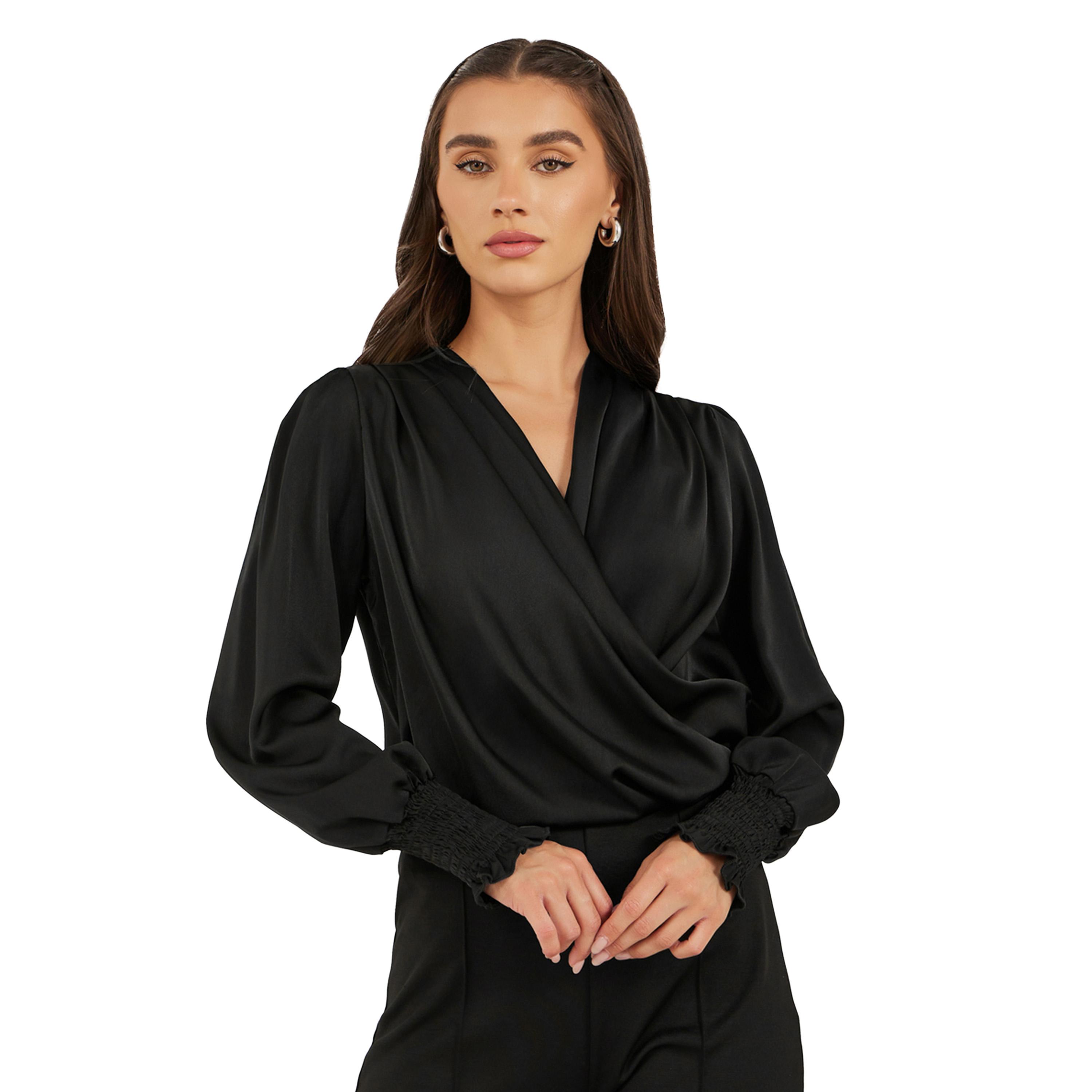 Styli Satin V-Neck Balloon Sleeve Blouse-women-clothing-shirtsandblouses-blouses-image-1