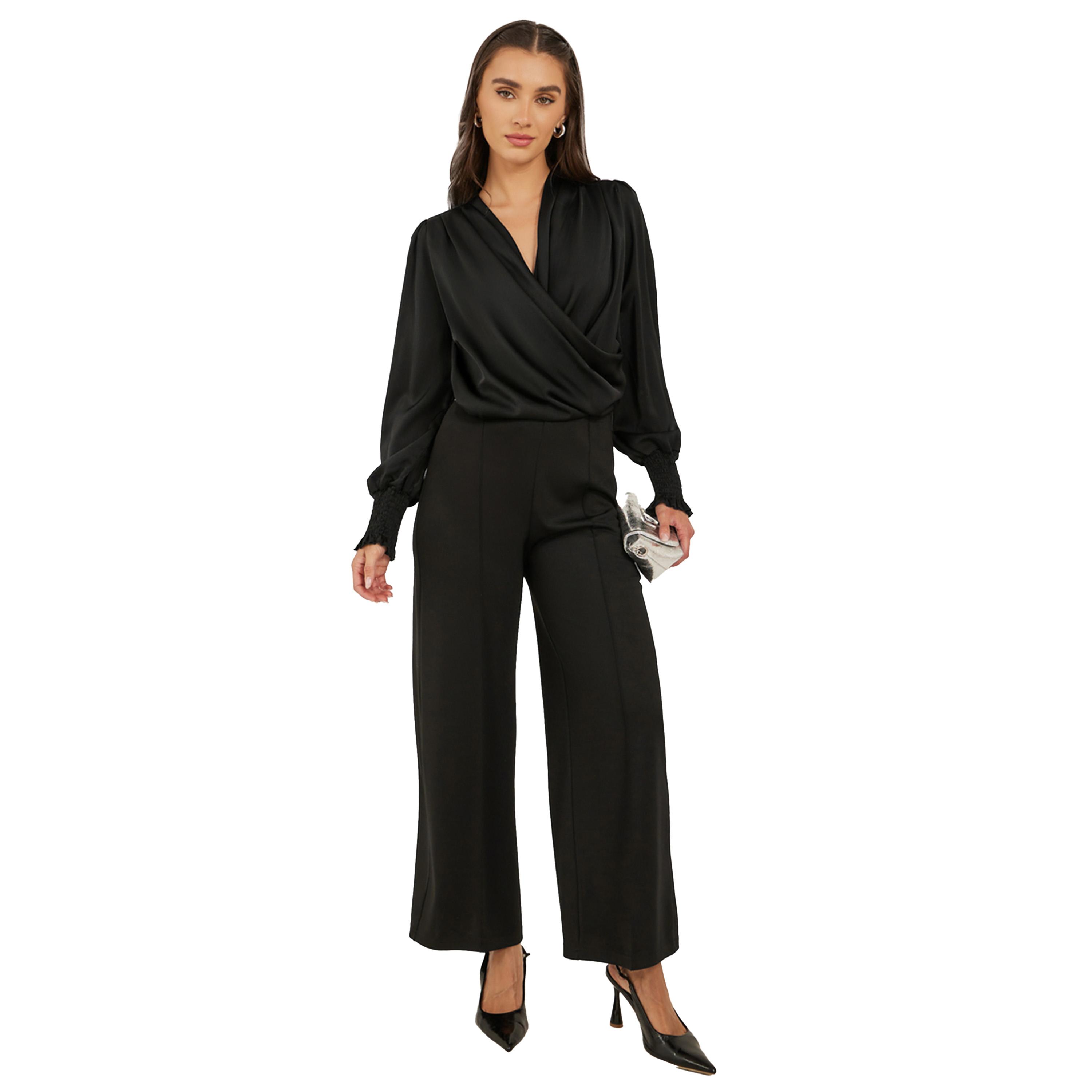 ستايلي -  بلوزة ساتان برقبة V وأكمام منفوخة-women-clothing-shirtsandblouses-blouses-image-3