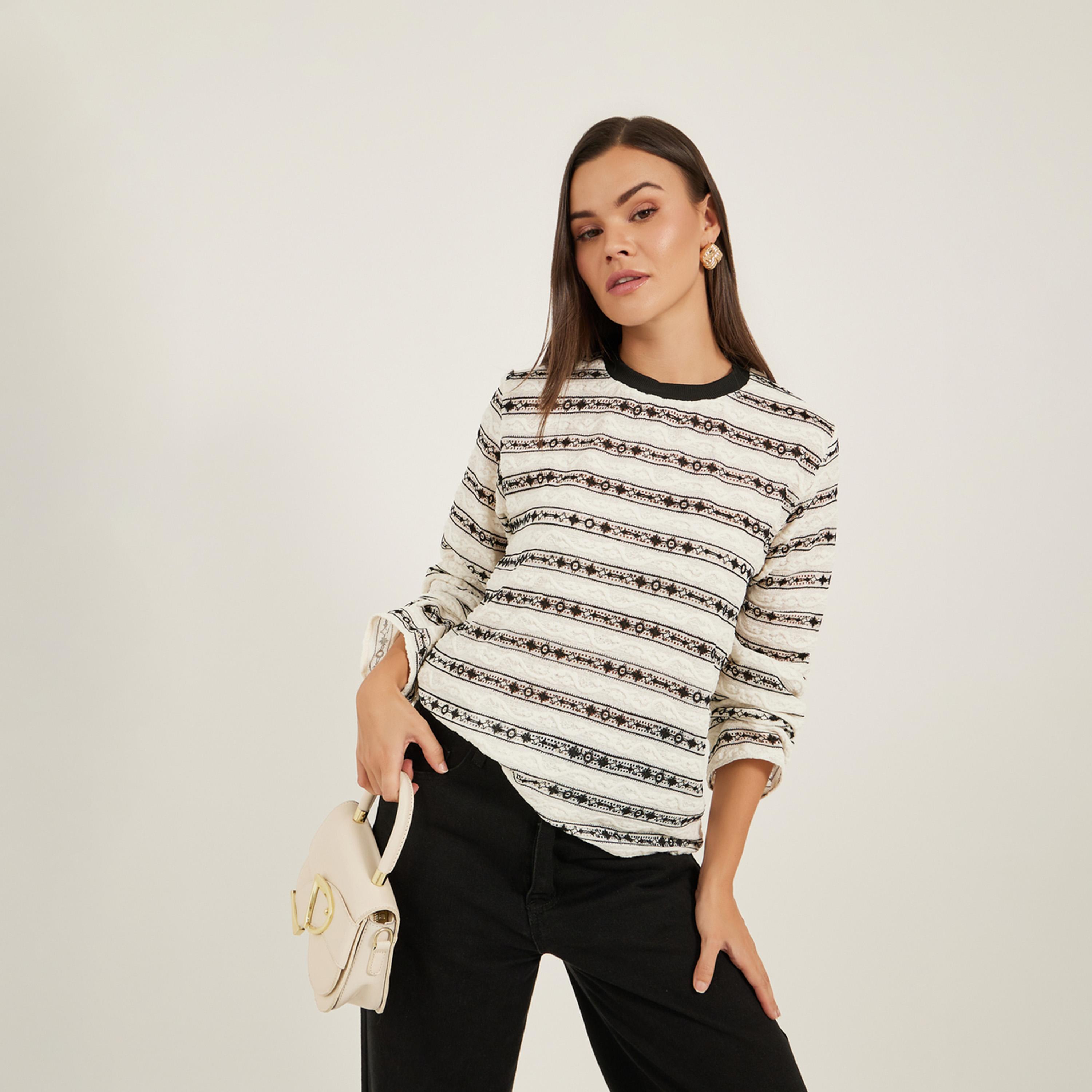 تيشيرت مخطط بأكمام طويلة-women-clothing-tshirts-image-1