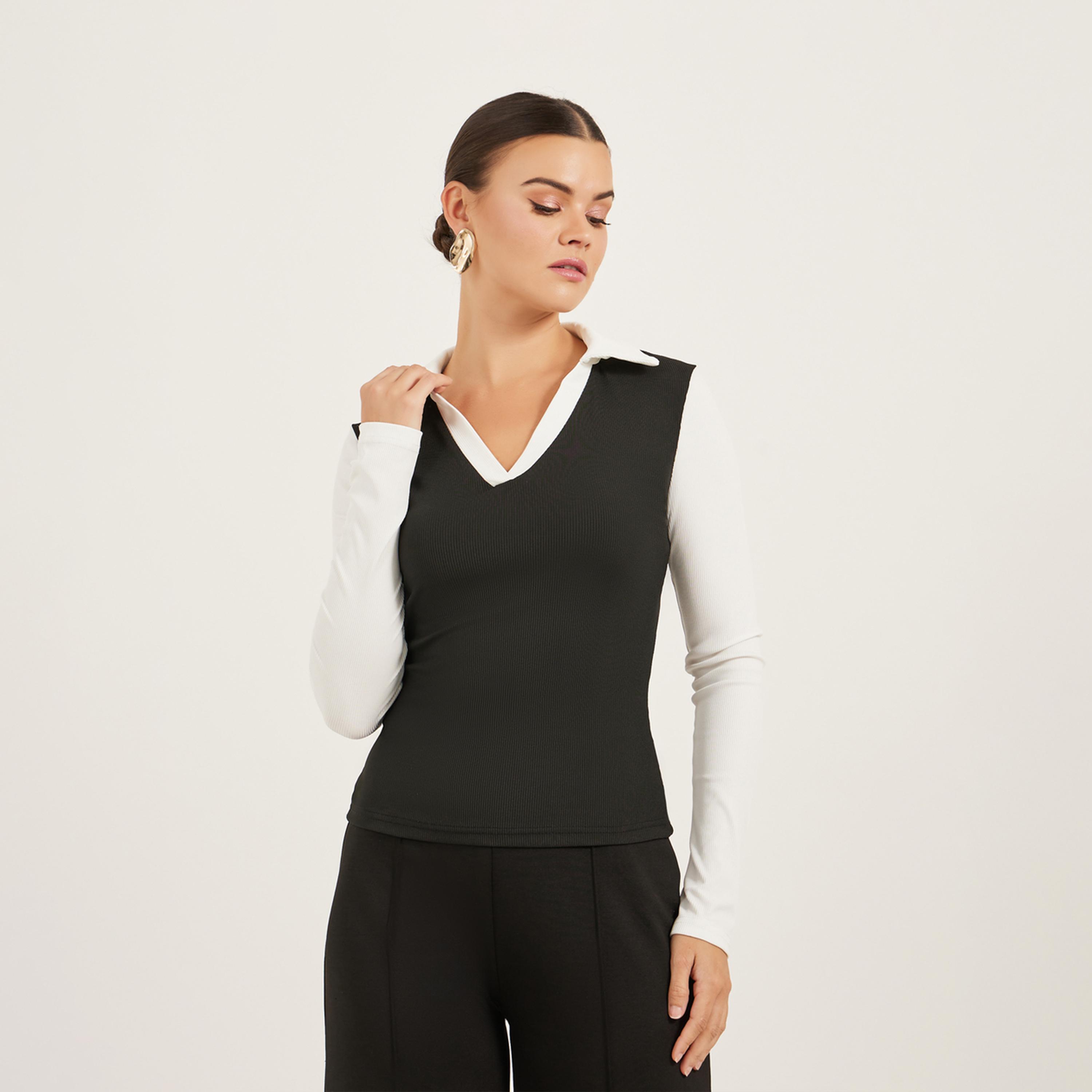 ستايلي - تي شيرت نسائي بأكمام طويلة بألوان متعددة-women-clothing-tshirts-image-2