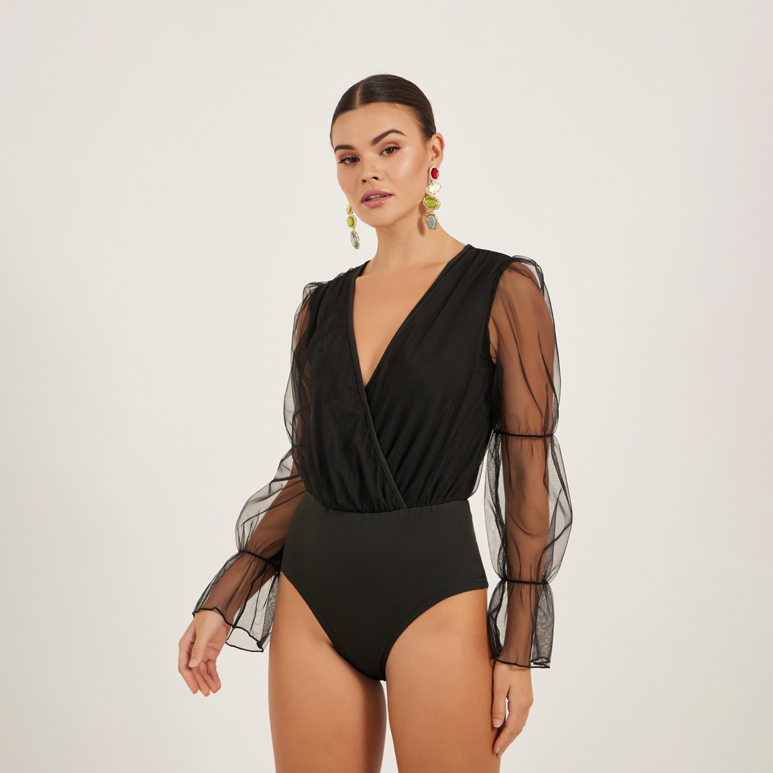Styli Womens ELegant Solid V-Neck Long Sleeve Blouse-women-clothing-shirtsandblouses-blouses-image-1