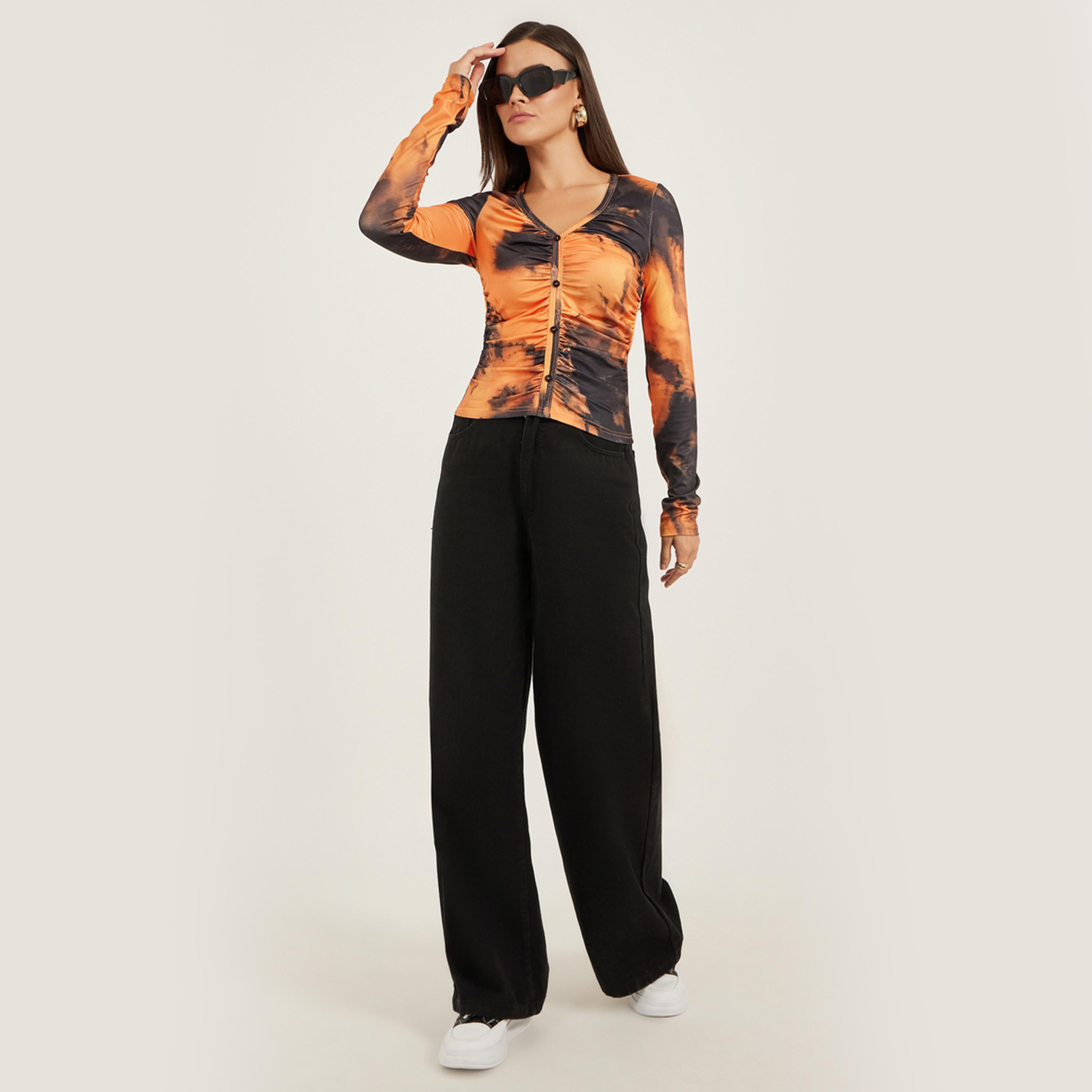Styli Colorblock V-Neck Long Sleeve Casual Top-women-clothing-shirtsandblouses-blouses-image-2