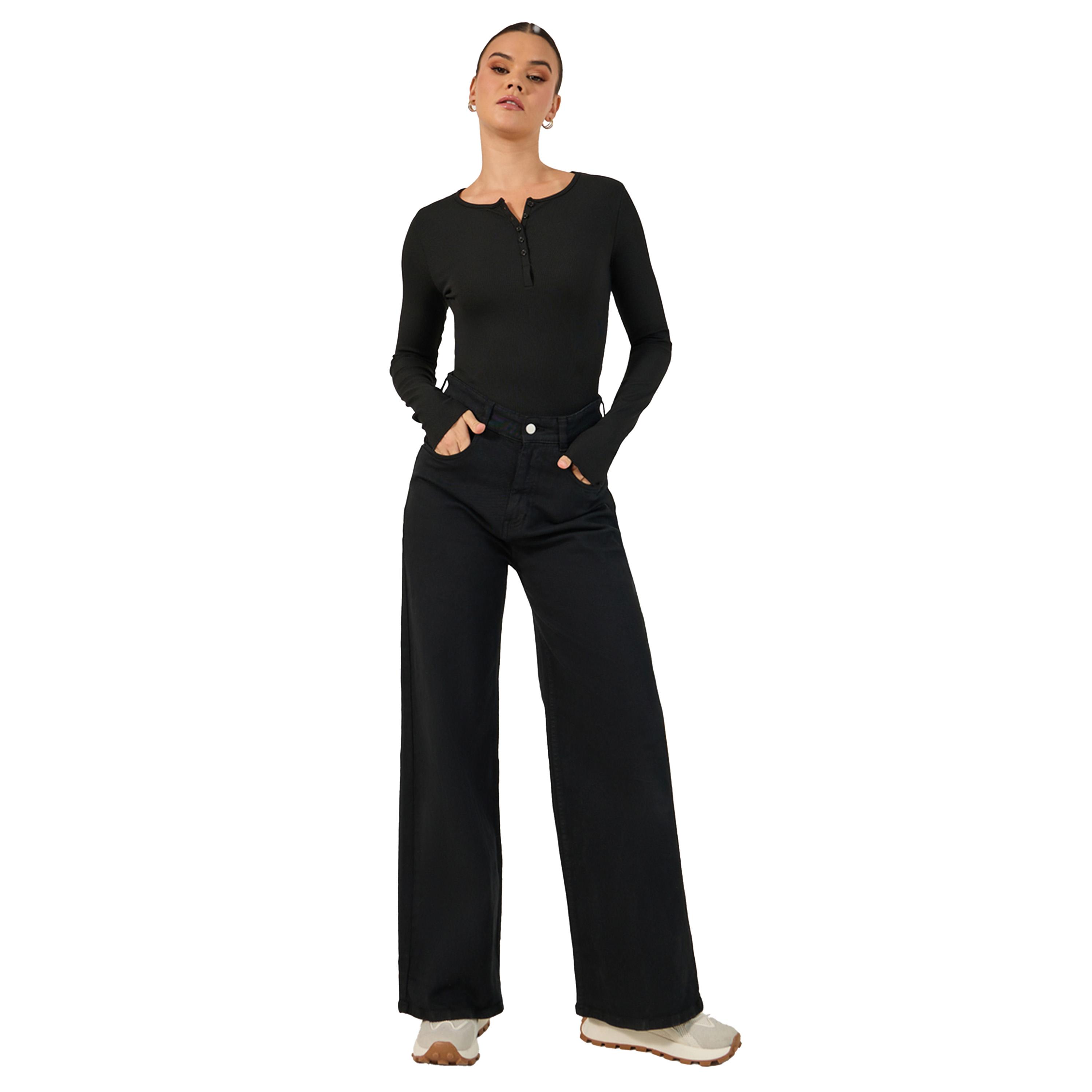Styli Solid Notch Neck Long Sleeve T-Shirt-women-clothing-tshirts-image-3