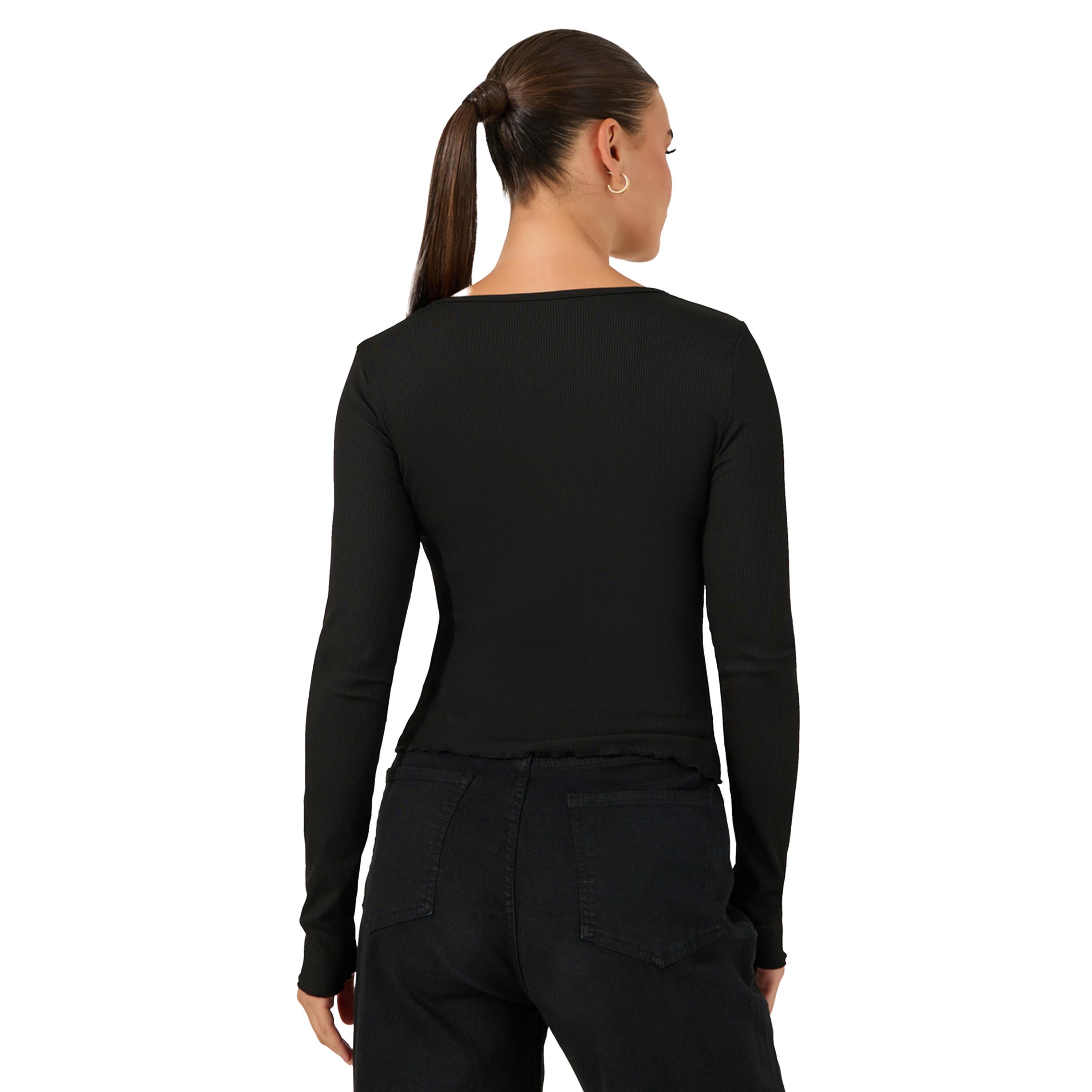 Styli Solid Notch Neck Long Sleeve T-Shirt-women-clothing-tshirts-image-5
