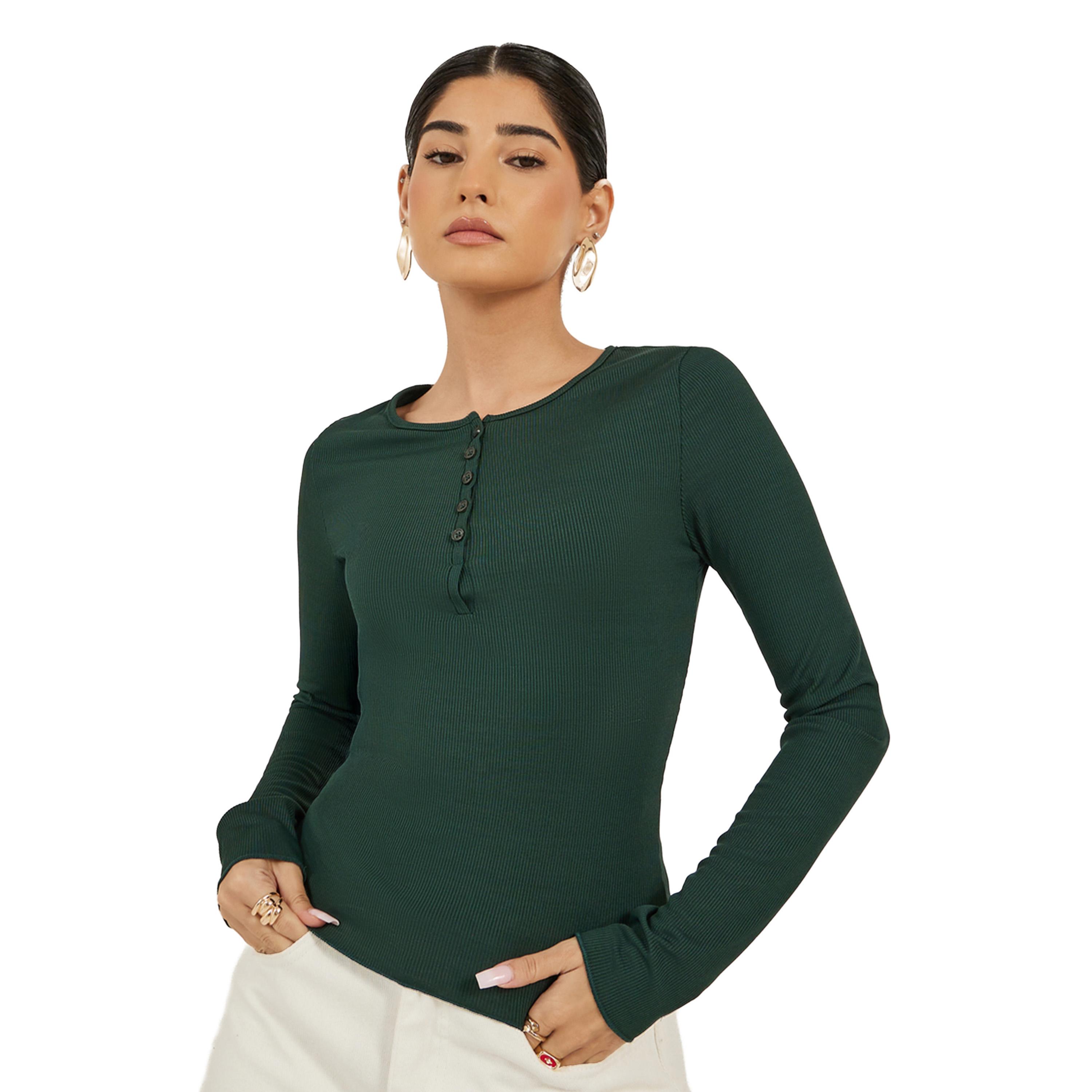 Styli Slim Fit Buttoned Round Neck Top-women-clothing-shirtsandblouses-blouses-image-1