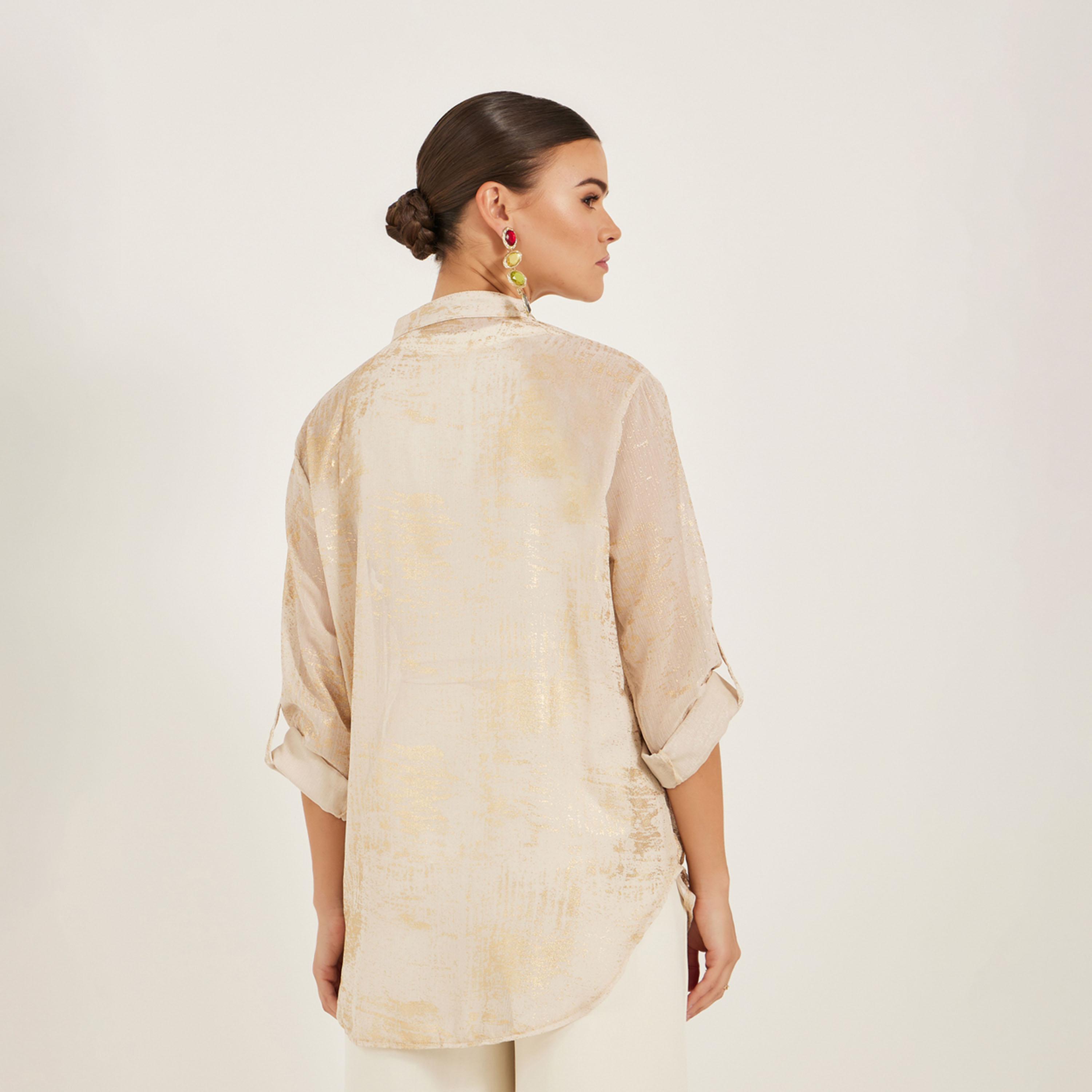 ستايلي - قميص نسائي بأكمام طويلة مطبوع بالكامل بدون قطعة داخلية-women-clothing-shirtsandblouses-shirts-image-4