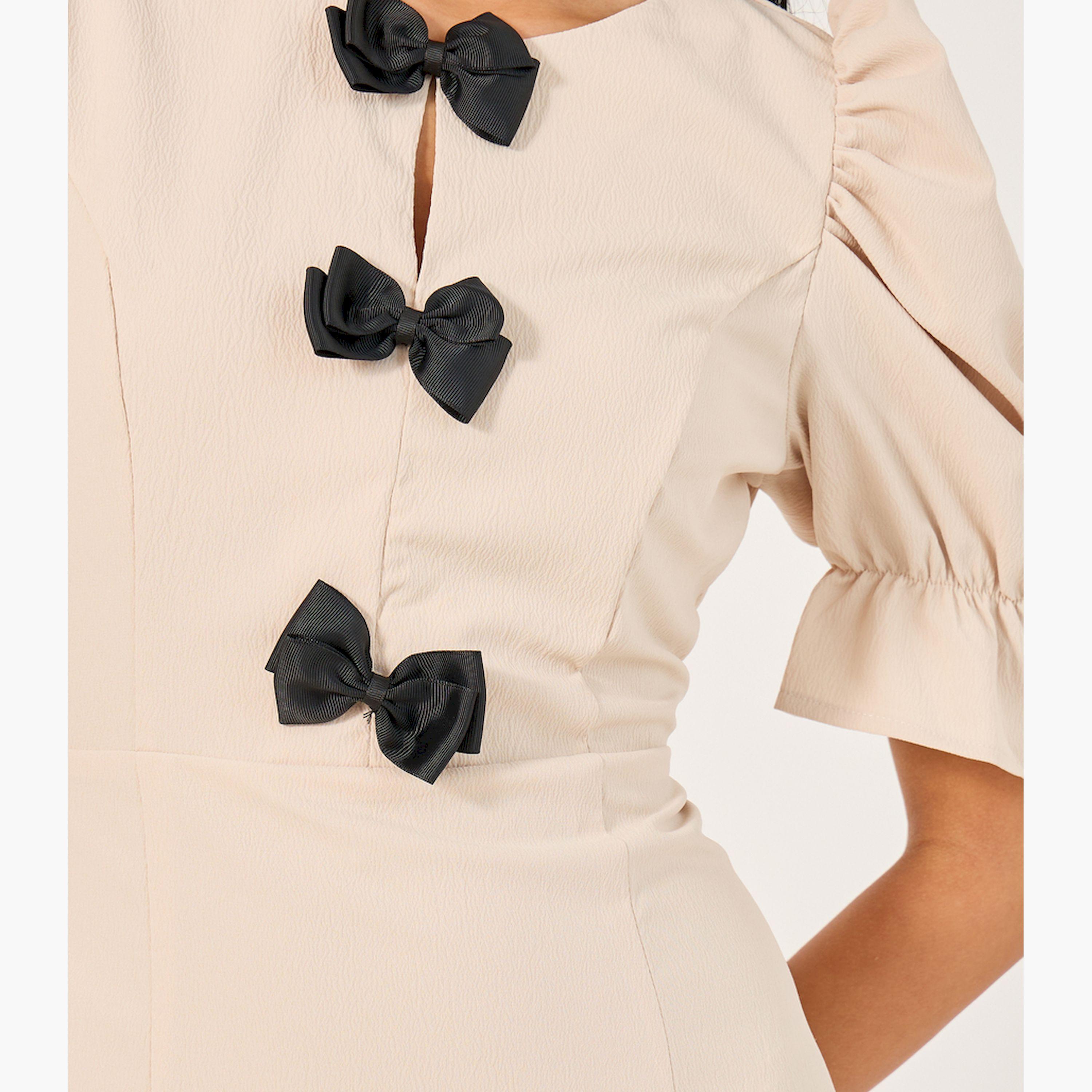 Styli Womens Summer Elegant Puff Sleeve Bow Decoration Dress-women-clothing-dresses-image-4