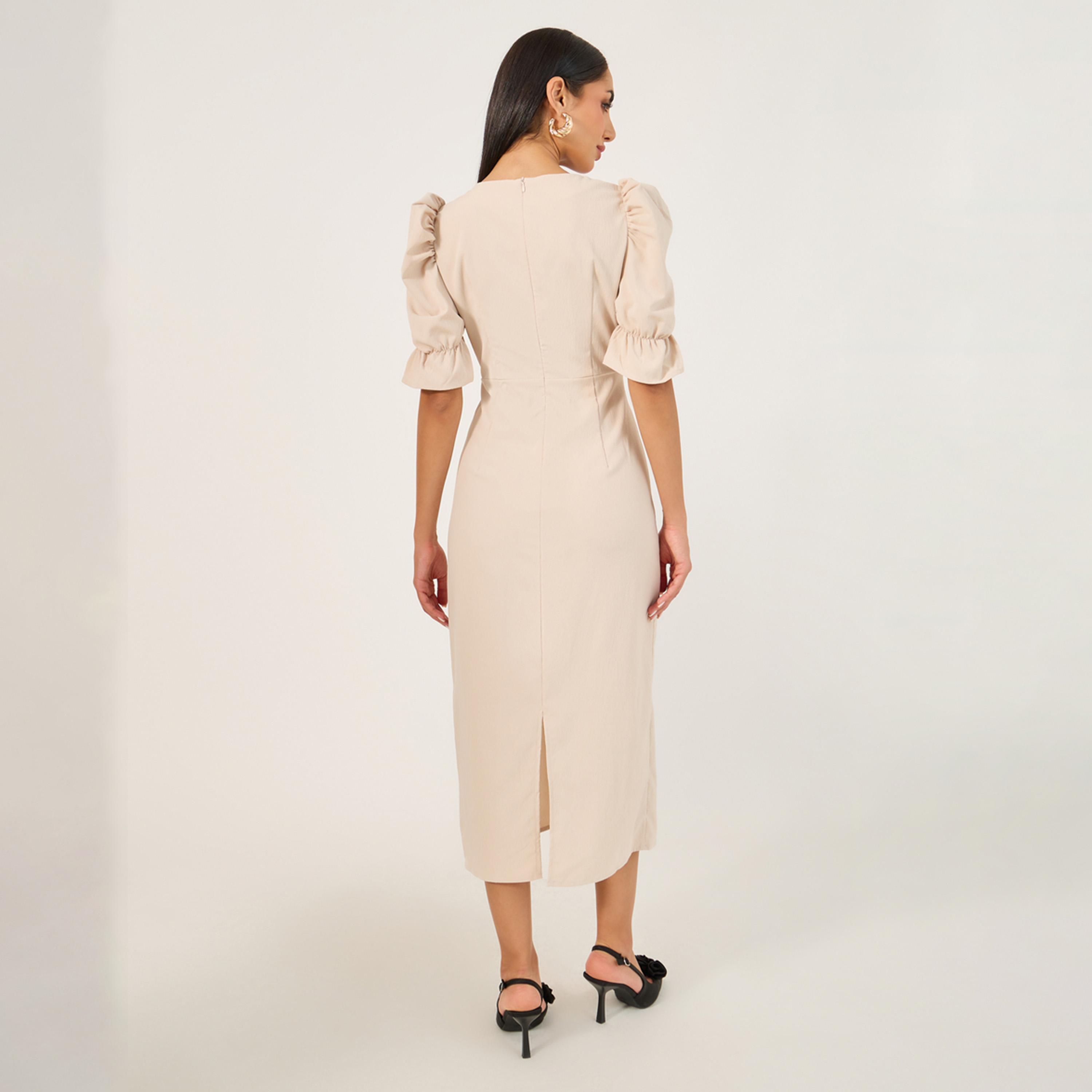 Styli Womens Summer Elegant Puff Sleeve Bow Decoration Dress-women-clothing-dresses-image-5
