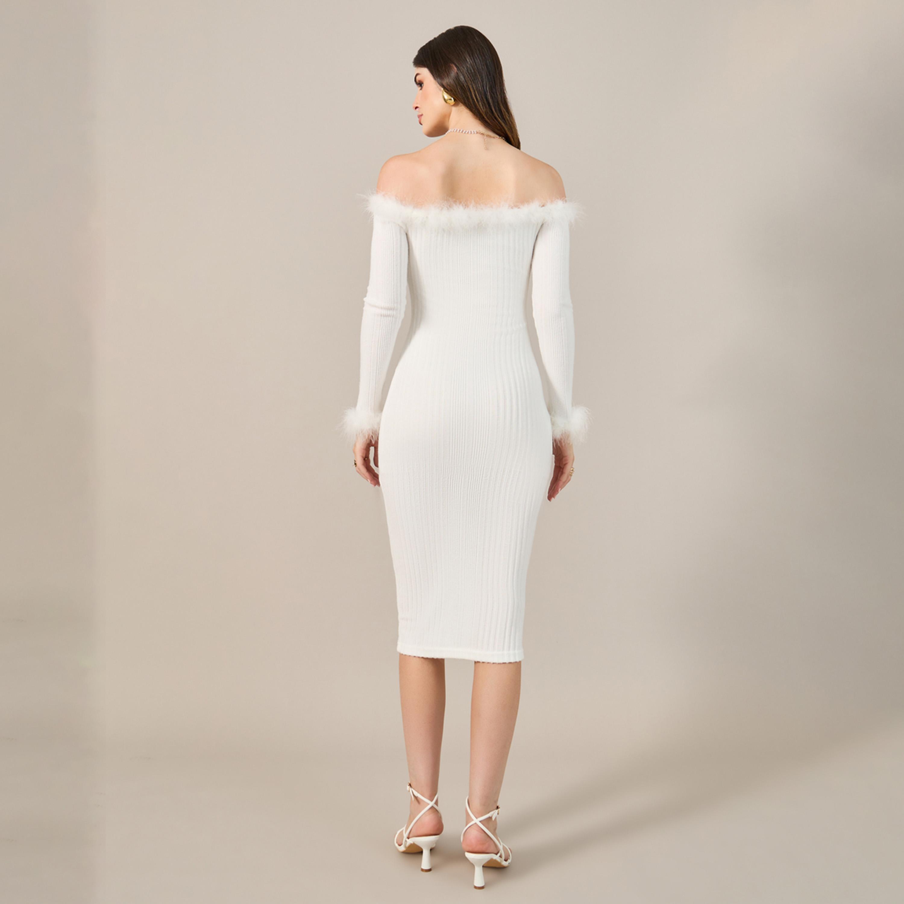 ستايلي - فستان نسائي ضيق مكشوف الكتفين بحواف ناعمة-women-clothing-dresses-image-5