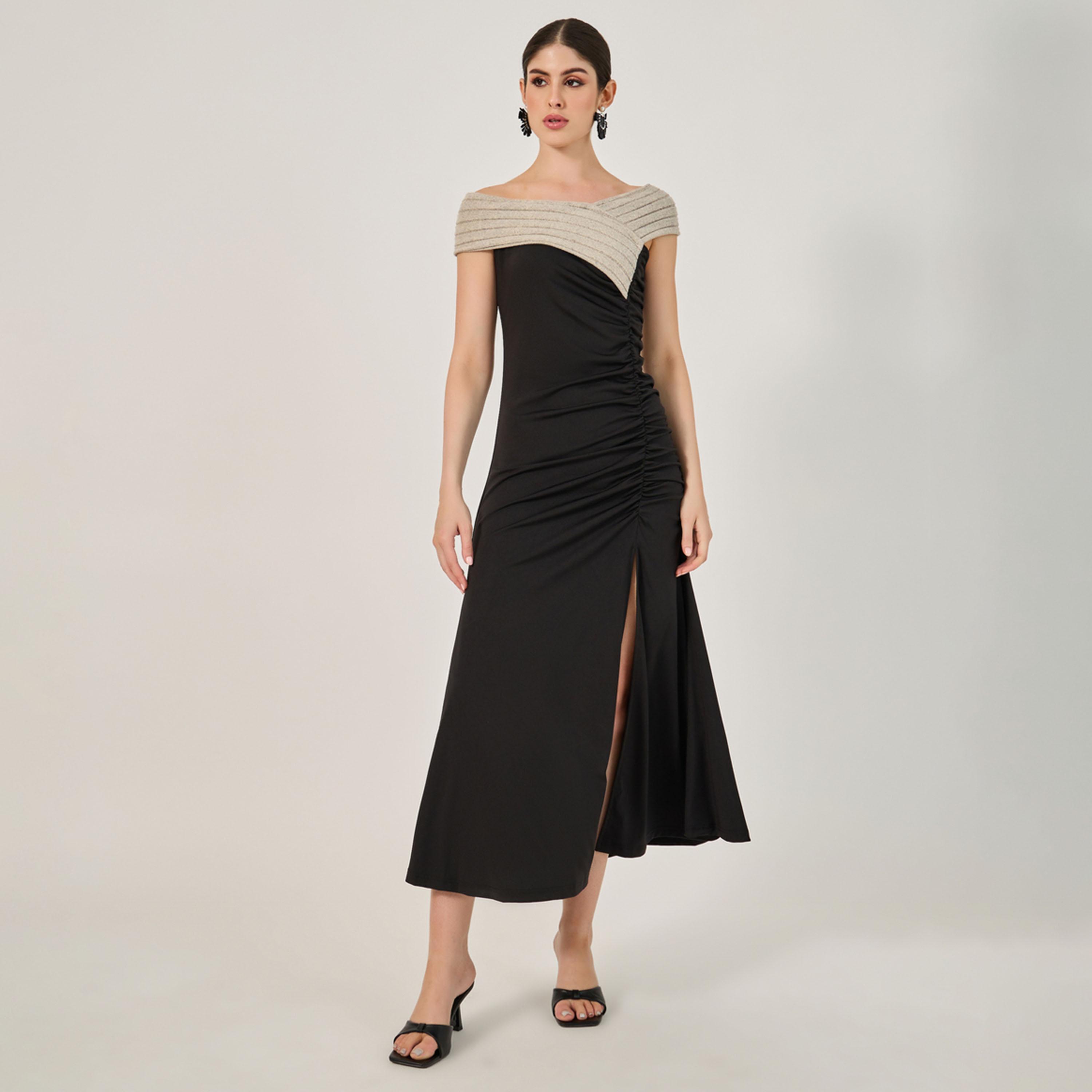 ستايلي - فستان حفلات نسائي بفتحة جانبية مكشوف الكتفين بألوان متعددة-women-clothing-dresses-image-1