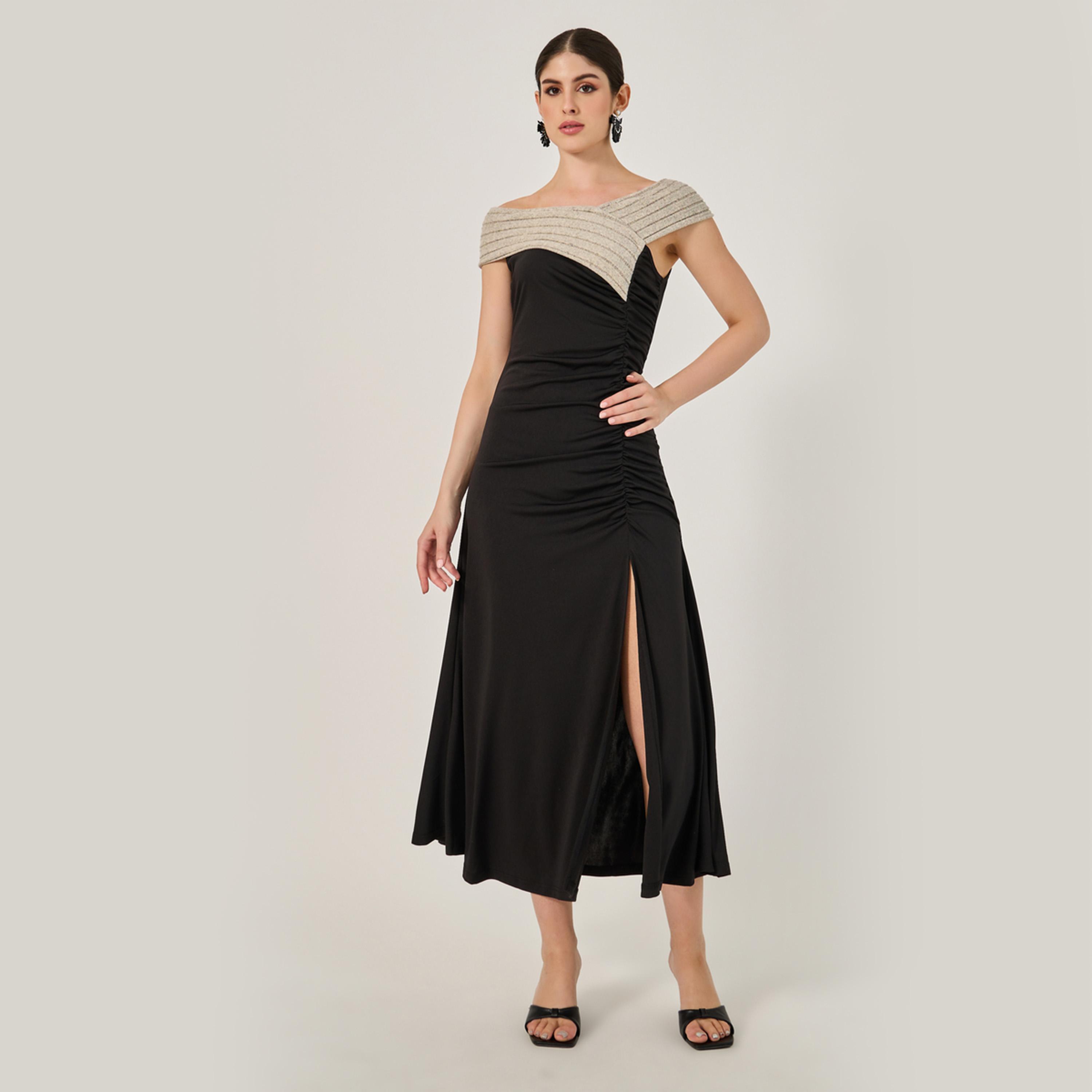 ستايلي - فستان حفلات نسائي بفتحة جانبية مكشوف الكتفين بألوان متعددة-women-clothing-dresses-image-2