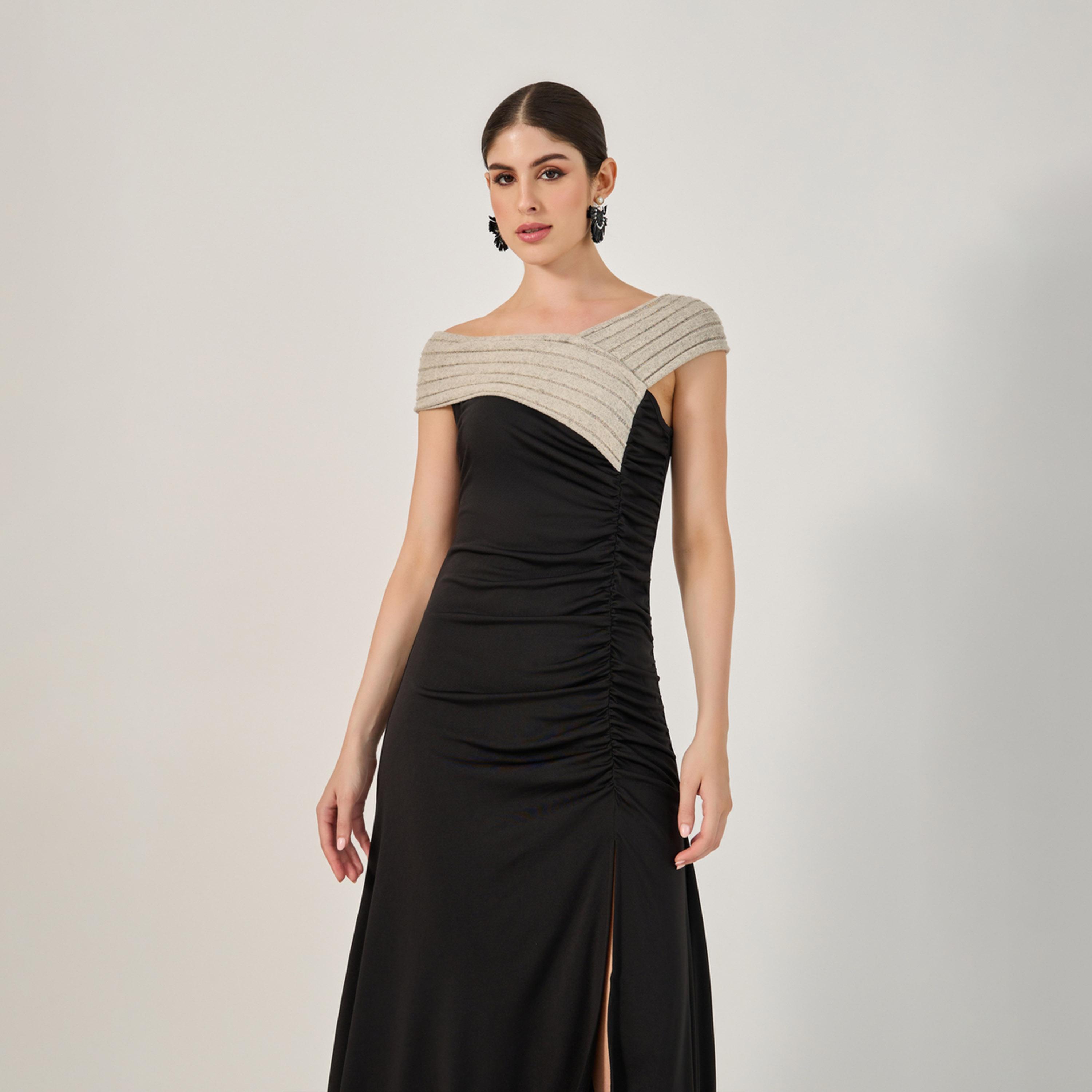 ستايلي - فستان حفلات نسائي بفتحة جانبية مكشوف الكتفين بألوان متعددة-women-clothing-dresses-image-3