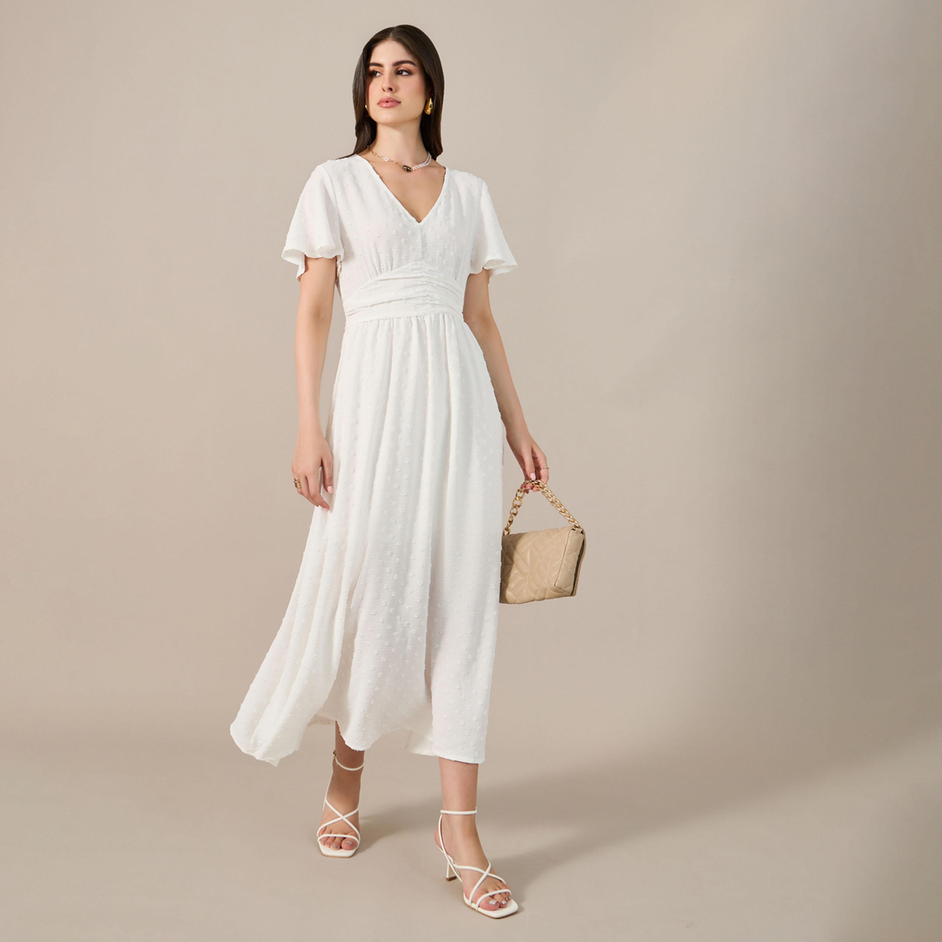 ستايلي - فستان صيفي نسائي سادة بأكمام قصيرة-women-clothing-dresses-image-1