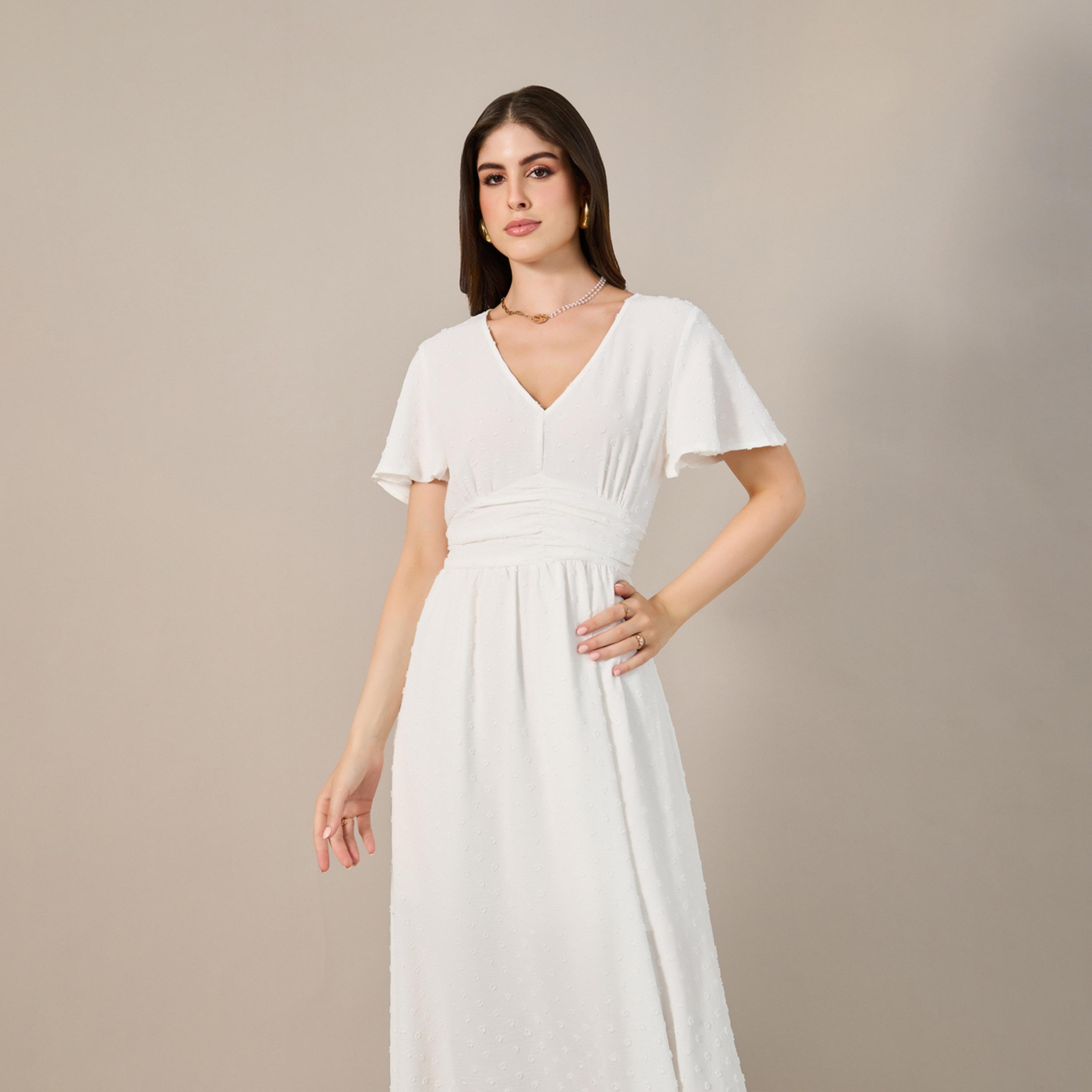 ستايلي - فستان صيفي نسائي سادة بأكمام قصيرة-women-clothing-dresses-image-3