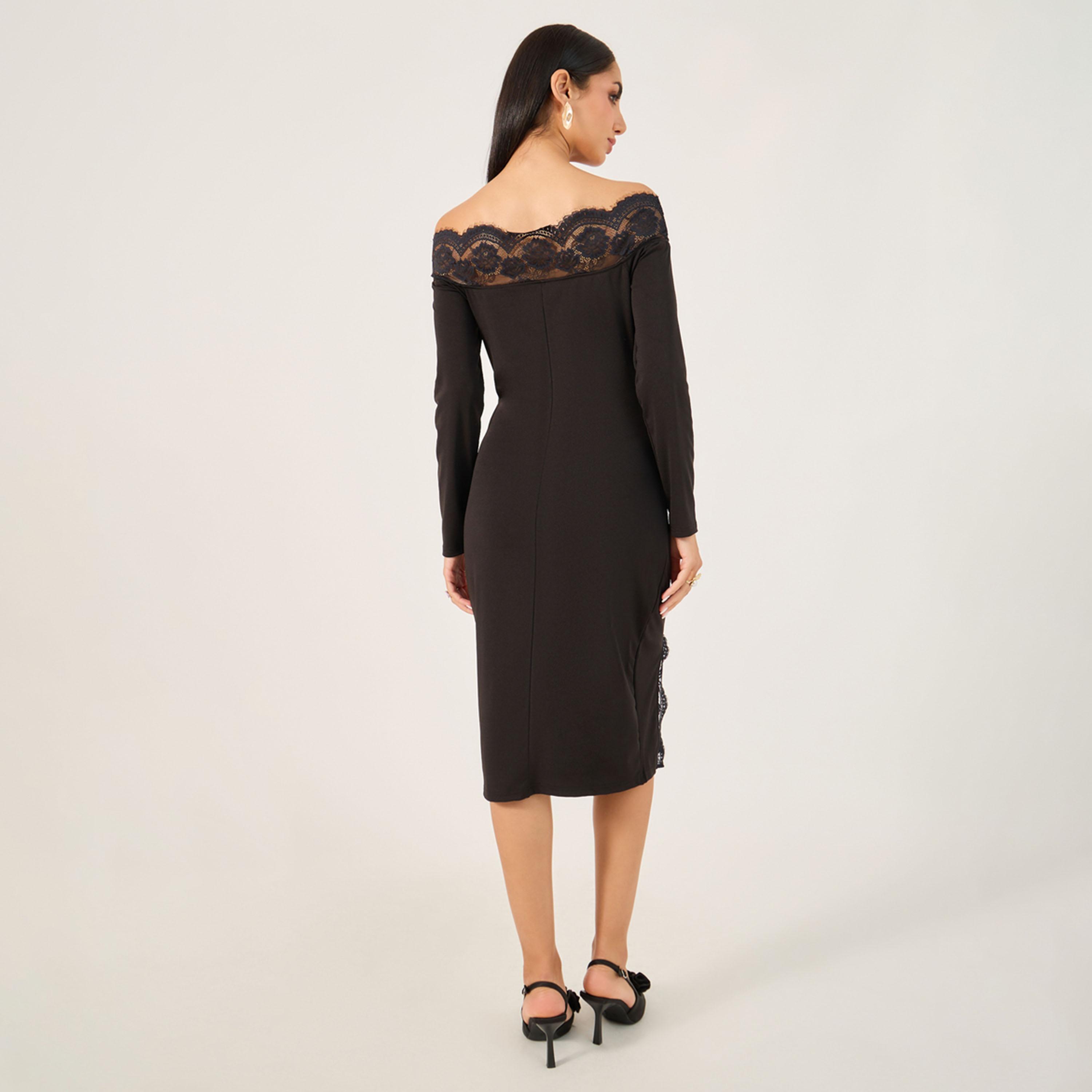 Styli Womens Solid Off Shoulder Lace Detail Party Dress-women-clothing-dresses-image-6
