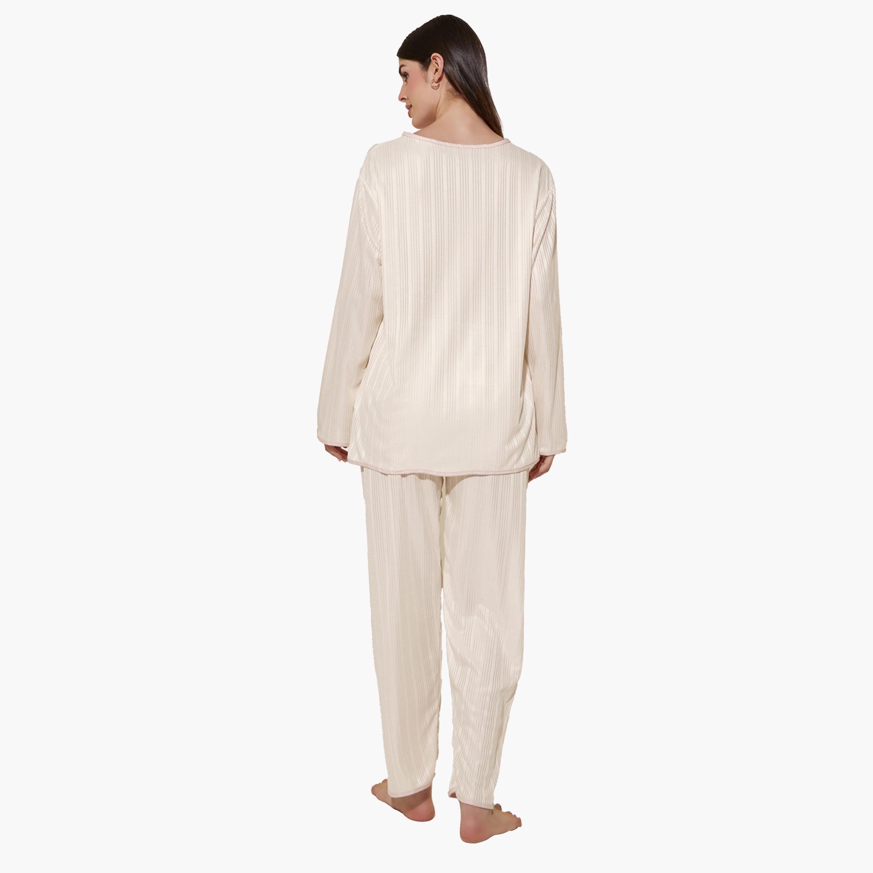 ستايلي - طقم قميص مخطط بأكمام طويلة وبنطال بيجامة-women-clothing-nightwear-pyjamas-longsets-image-4