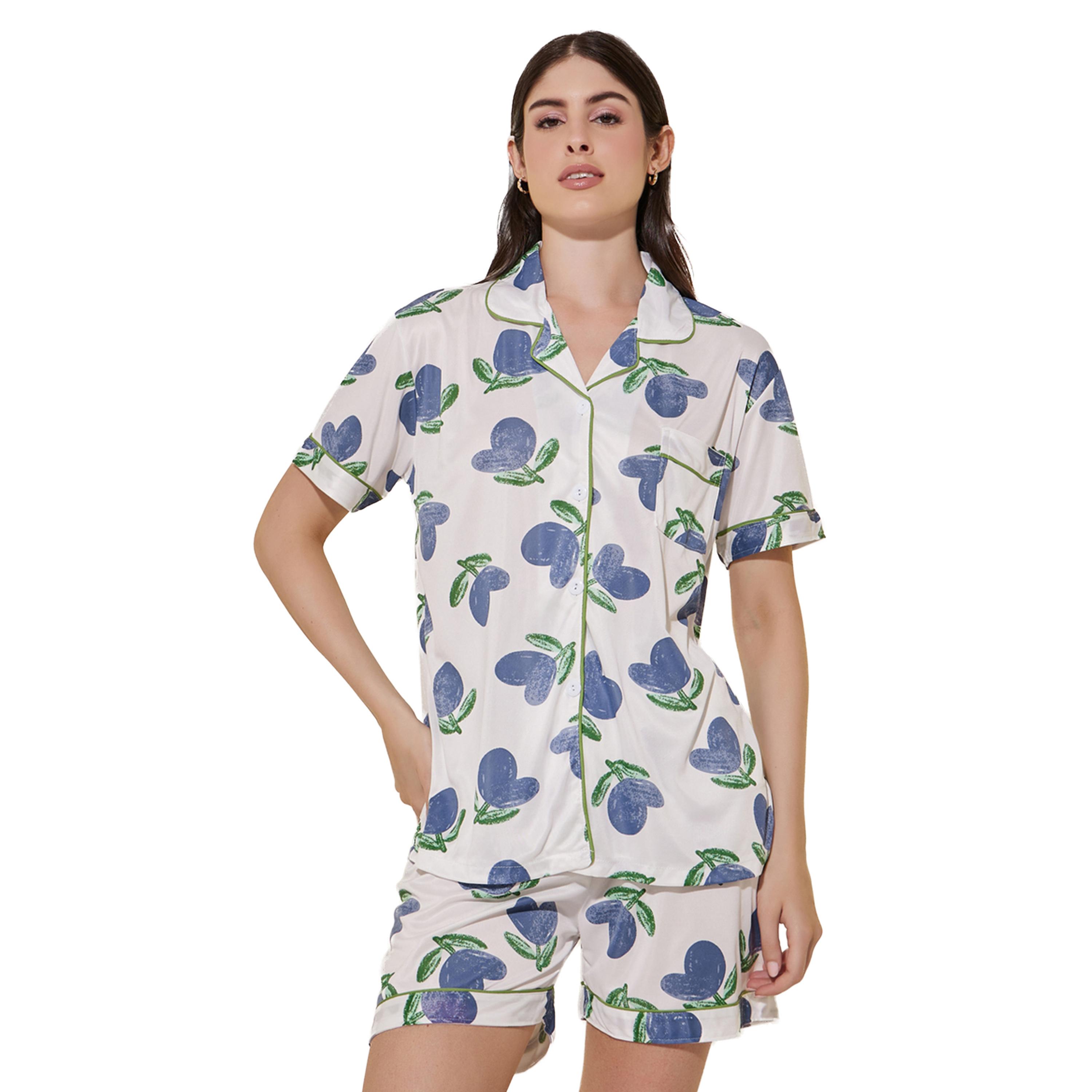 ستايلي - طقم قميص وشورت بأكمام قصيرة بطبعة زهور-women-clothing-nightwear-pyjamas-shortsets-image-2