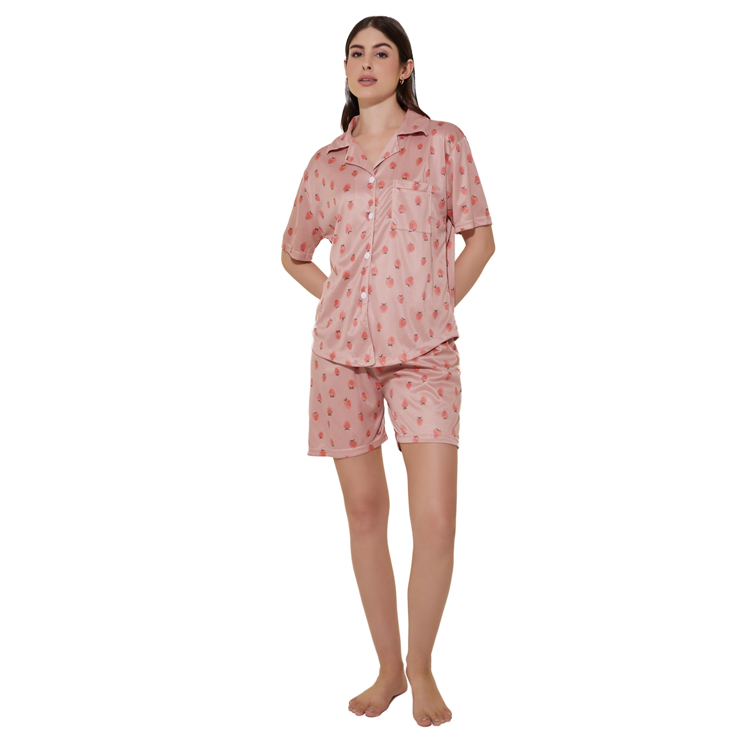 ستايلي -  طقم قميص وشورت بأكمام قصيرة بطبعة الفراولة-women-clothing-nightwear-pyjamas-shortsets-image-1
