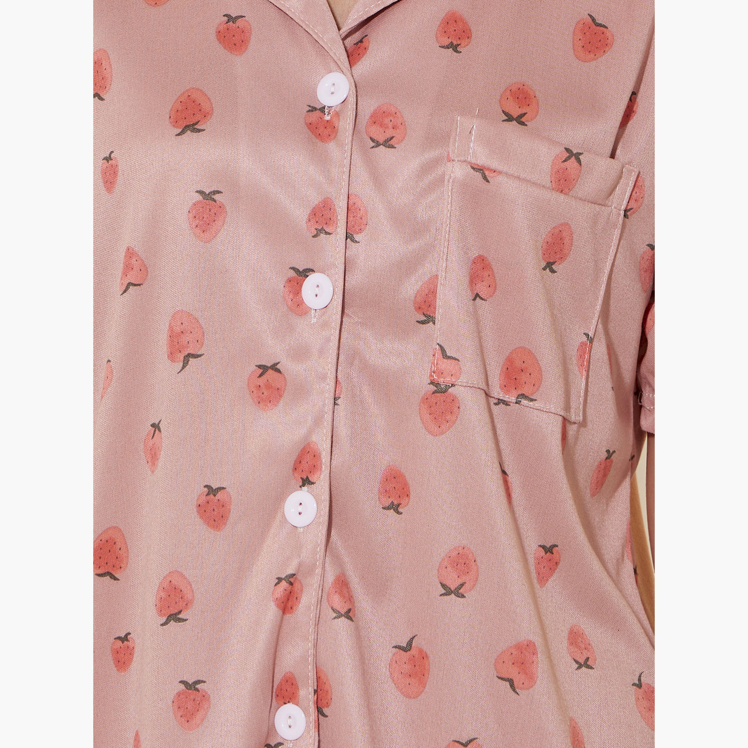 Styli Strawberry Print Short Sleeve Shirt and Shorts Set-women-clothing-nightwear-pyjamas-shortsets-image-3