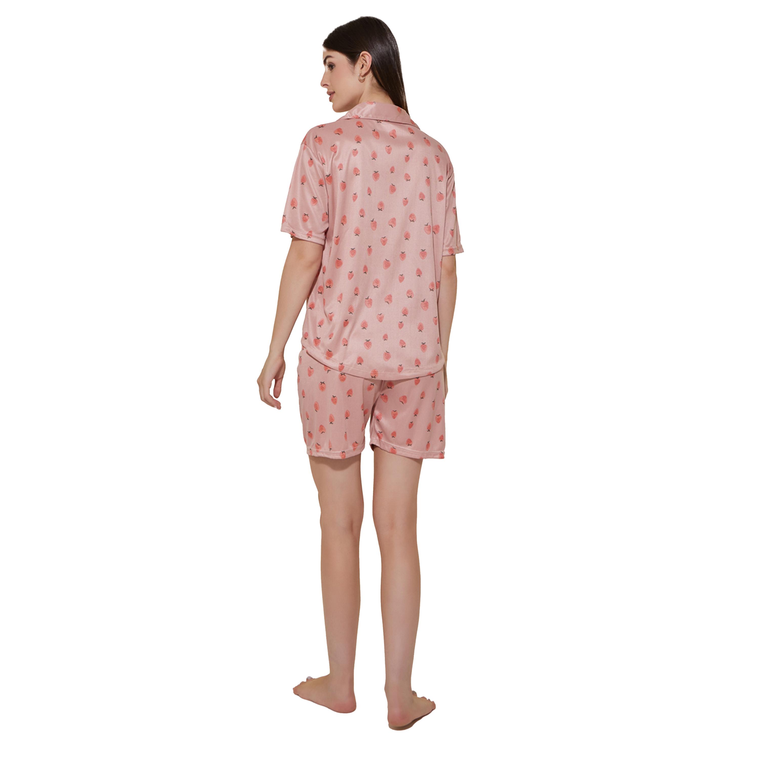 ستايلي -  طقم قميص وشورت بأكمام قصيرة بطبعة الفراولة-women-clothing-nightwear-pyjamas-shortsets-image-4