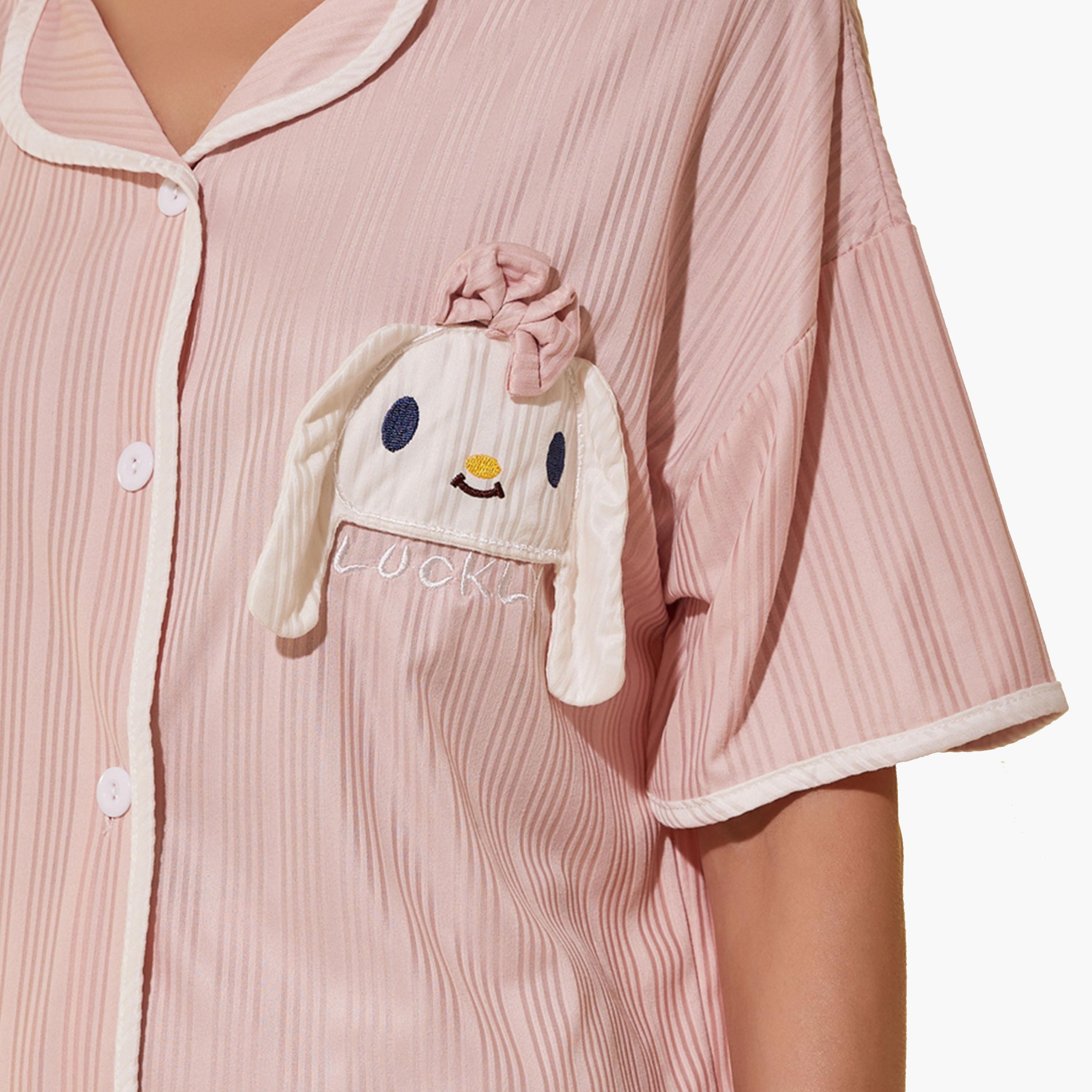 Styli Patch Detail Shirt, Shorts and Pyjama Set-women-clothing-nightwear-pyjamas-longsets-image-3