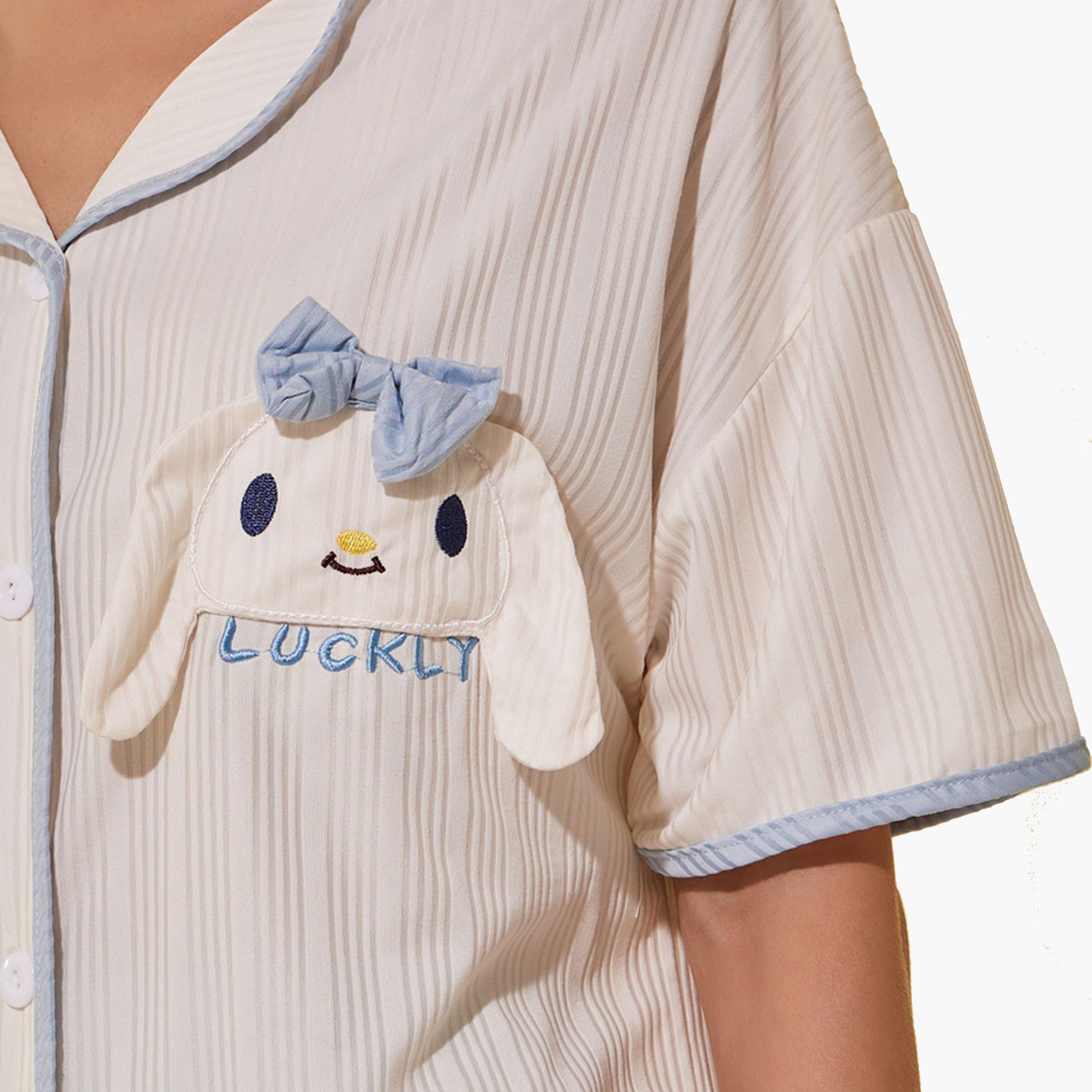 Styli Patch Detail Shirt, Shorts and Pyjama Set-women-clothing-nightwear-pyjamas-longsets-image-3