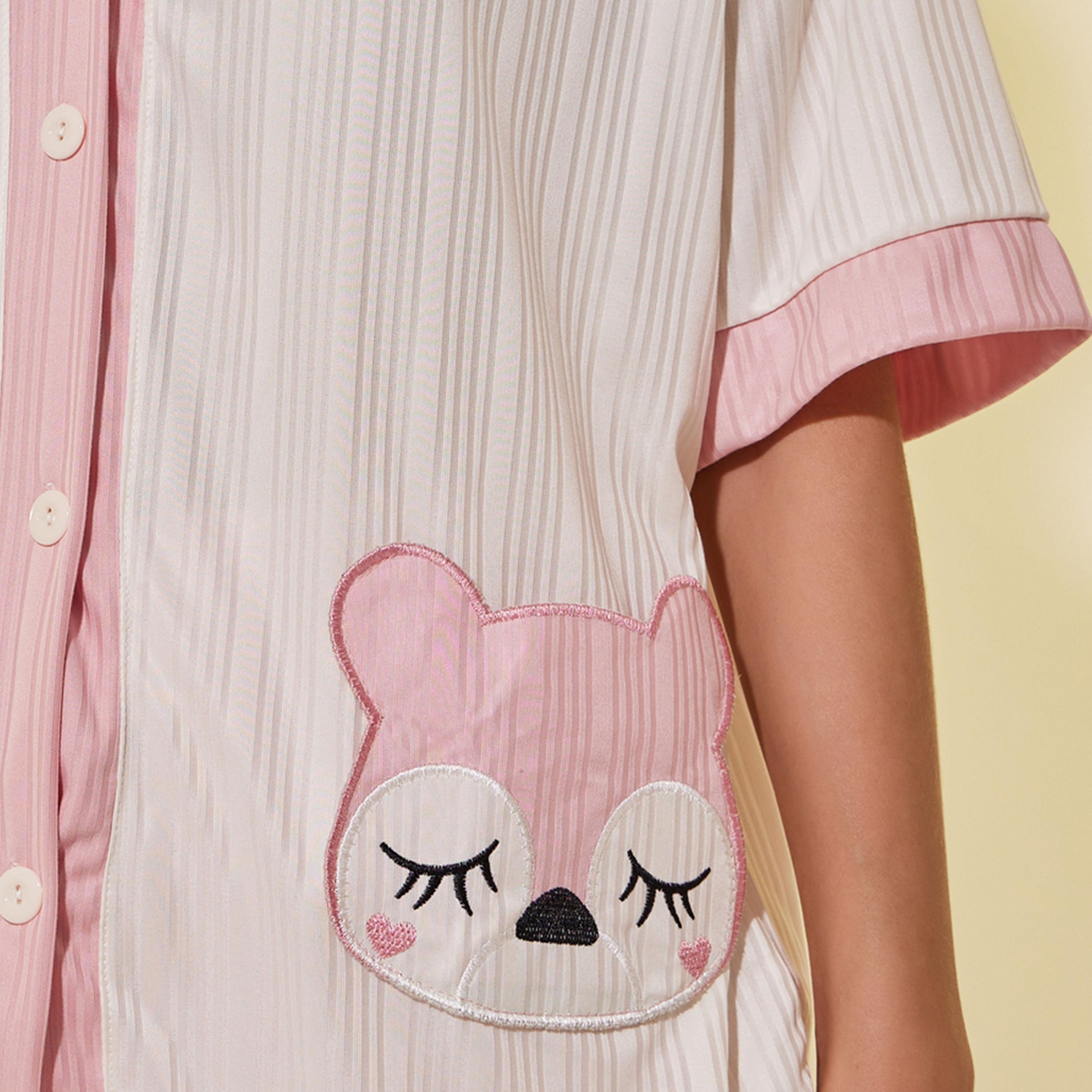 Styli Fox Patch Pocket Detail Shirt, Shorts and Pyjama Set-women-clothing-nightwear-pyjamas-longsets-image-3