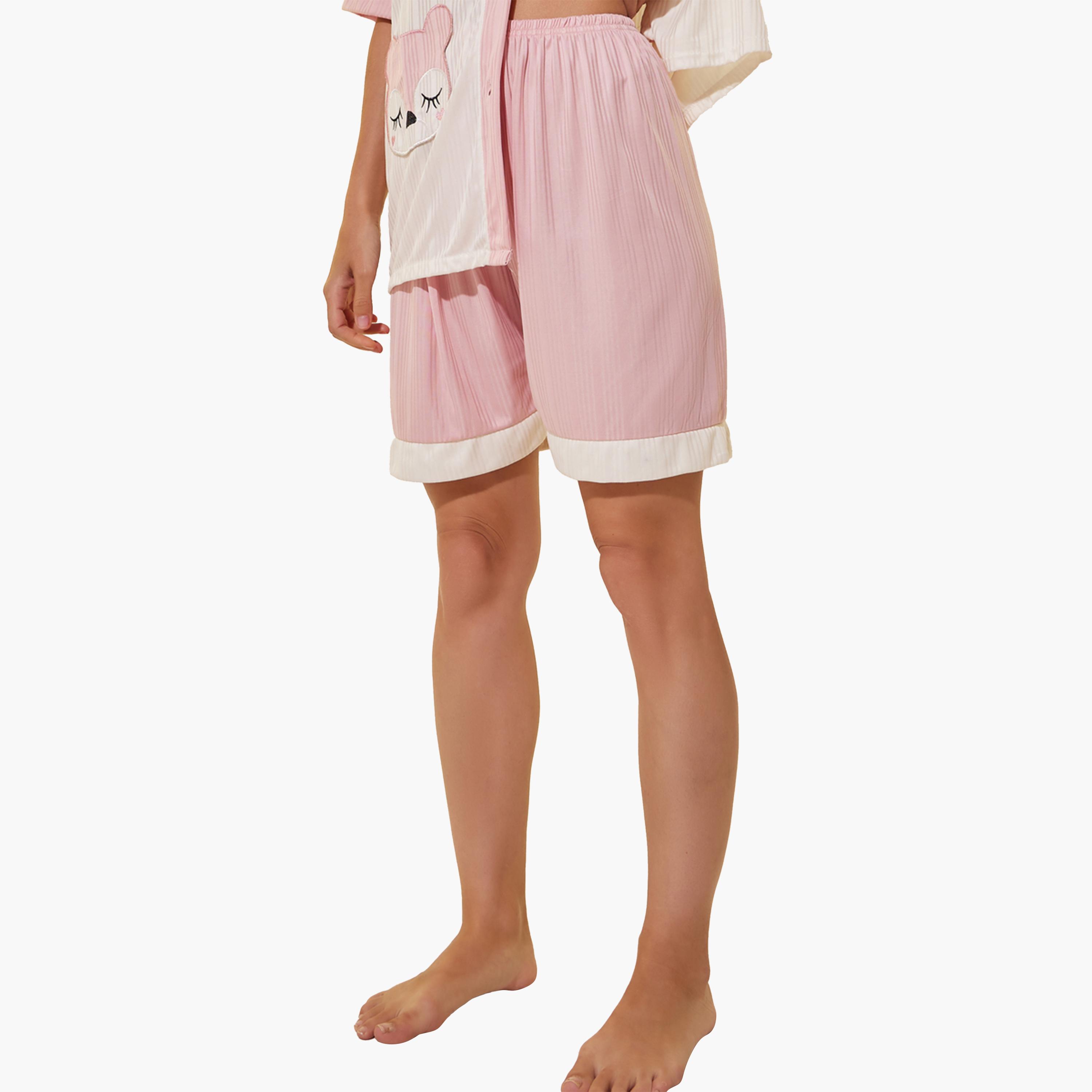 ستايلي-  بيجاما قميص وشورت بتفاصيل جيوب ثعلب-women-clothing-nightwear-pyjamas-longsets-image-5