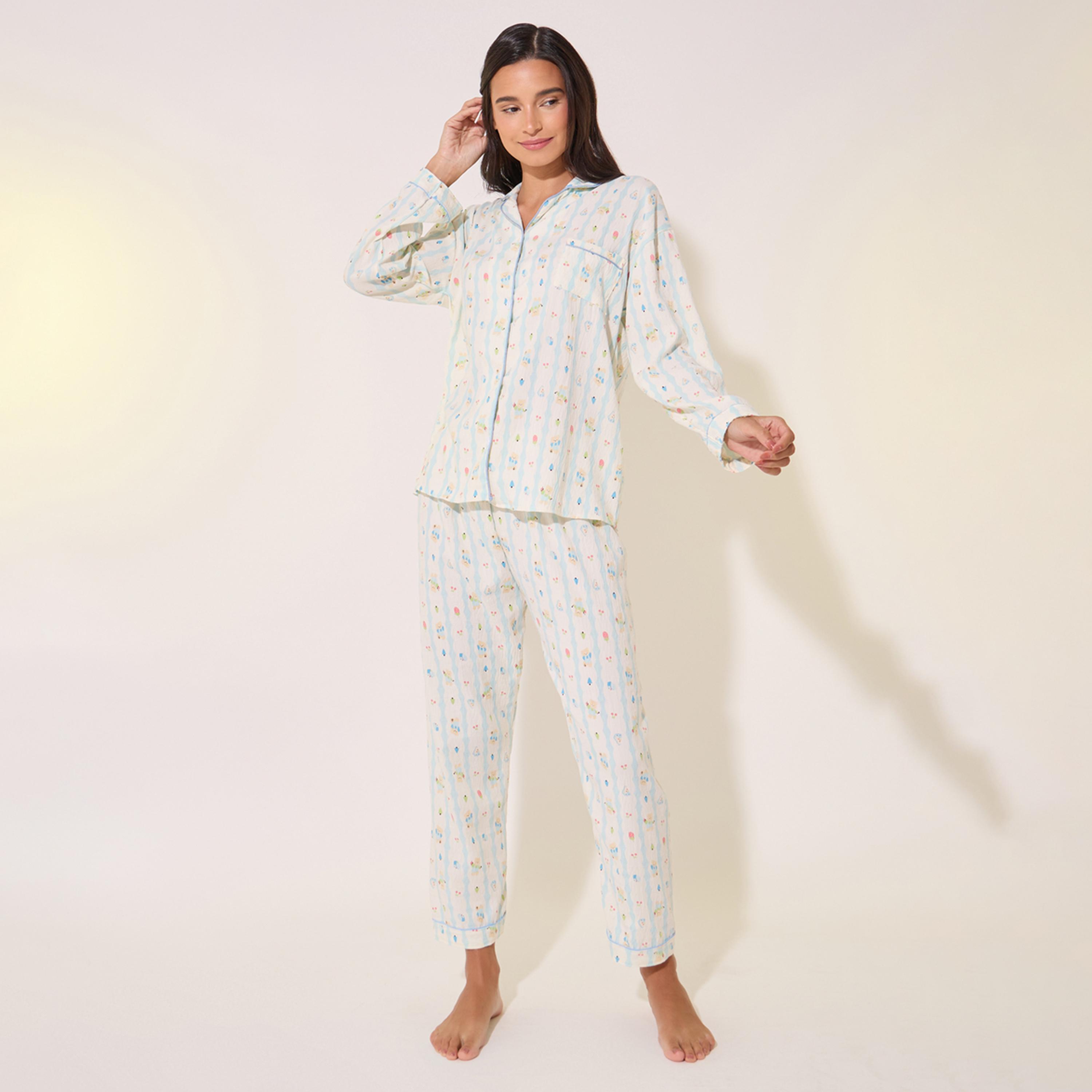 Styli Printed Long Sleeve Shirt and Pyjama Set-women-clothing-nightwear-pyjamas-longsets-image-1