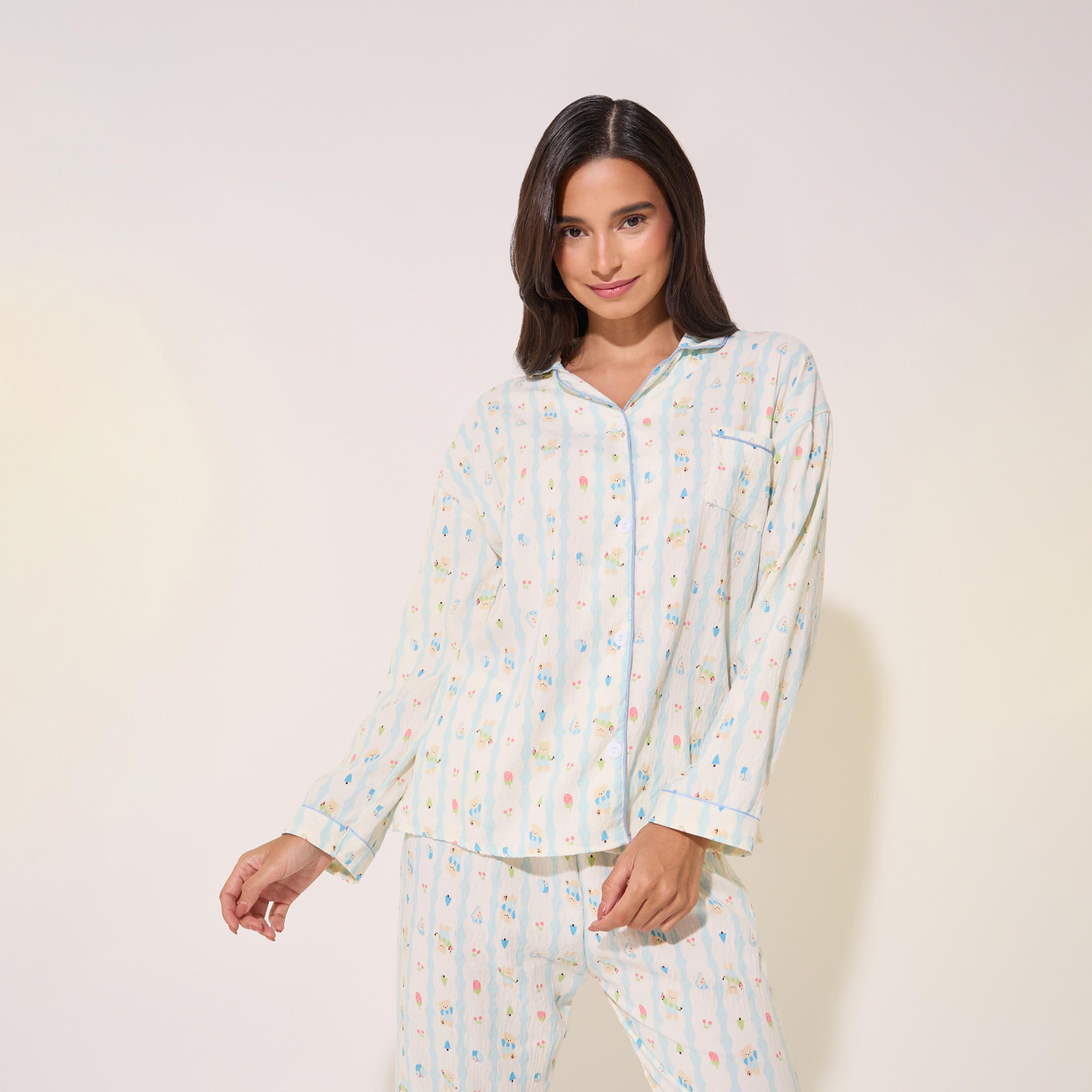 Styli Printed Long Sleeve Shirt and Pyjama Set-women-clothing-nightwear-pyjamas-longsets-image-2