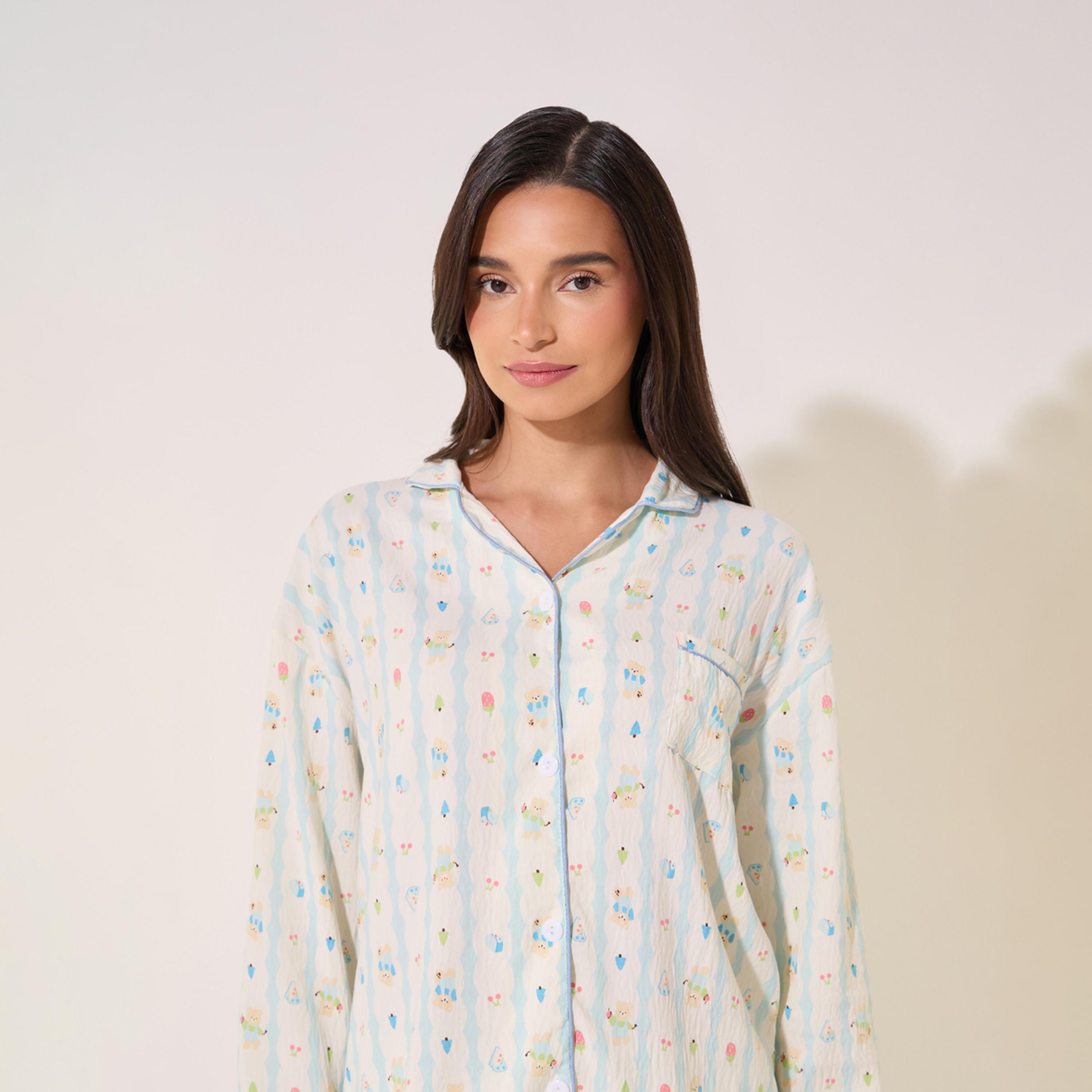 Styli Printed Long Sleeve Shirt and Pyjama Set-women-clothing-nightwear-pyjamas-longsets-image-3