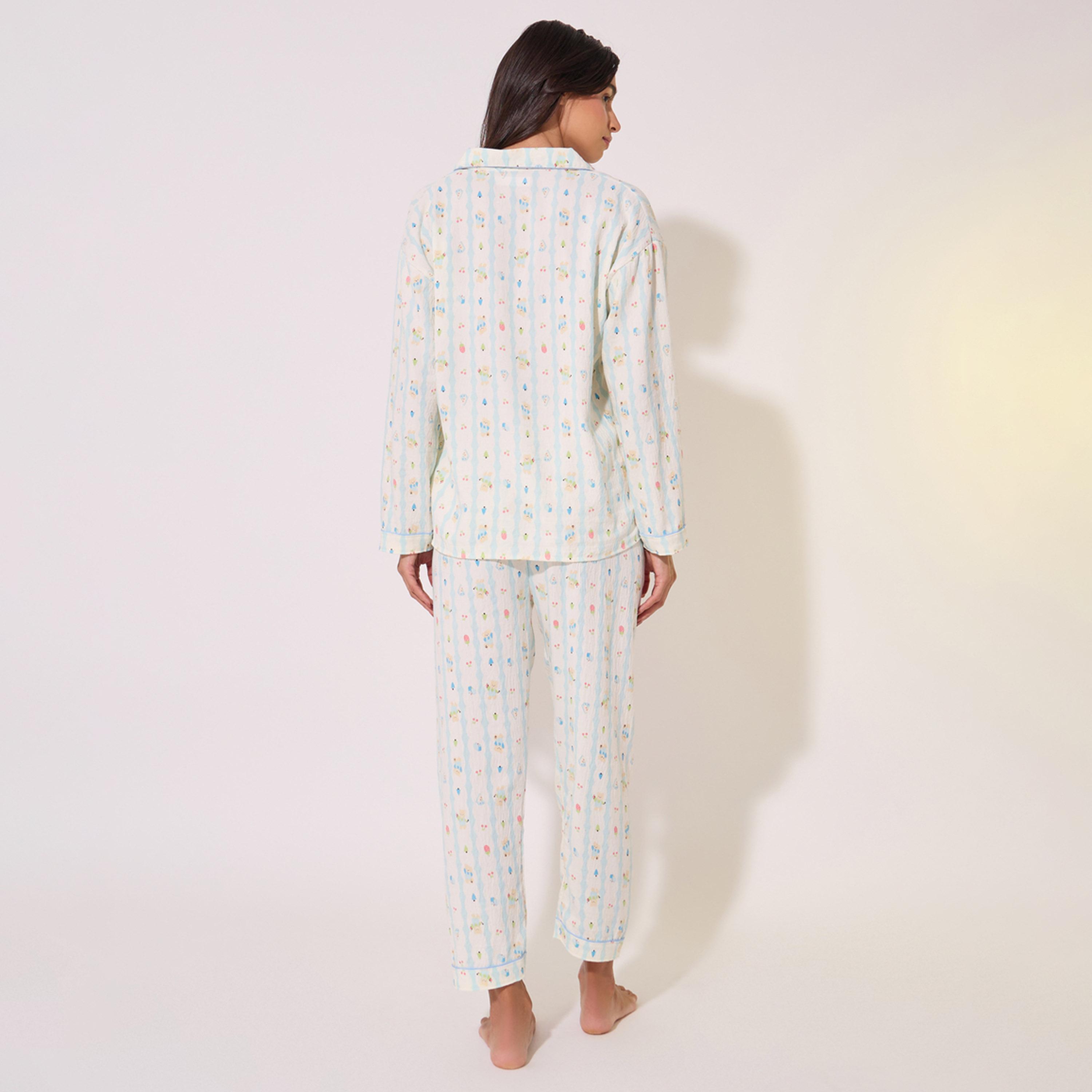 Styli Printed Long Sleeve Shirt and Pyjama Set-women-clothing-nightwear-pyjamas-longsets-image-5