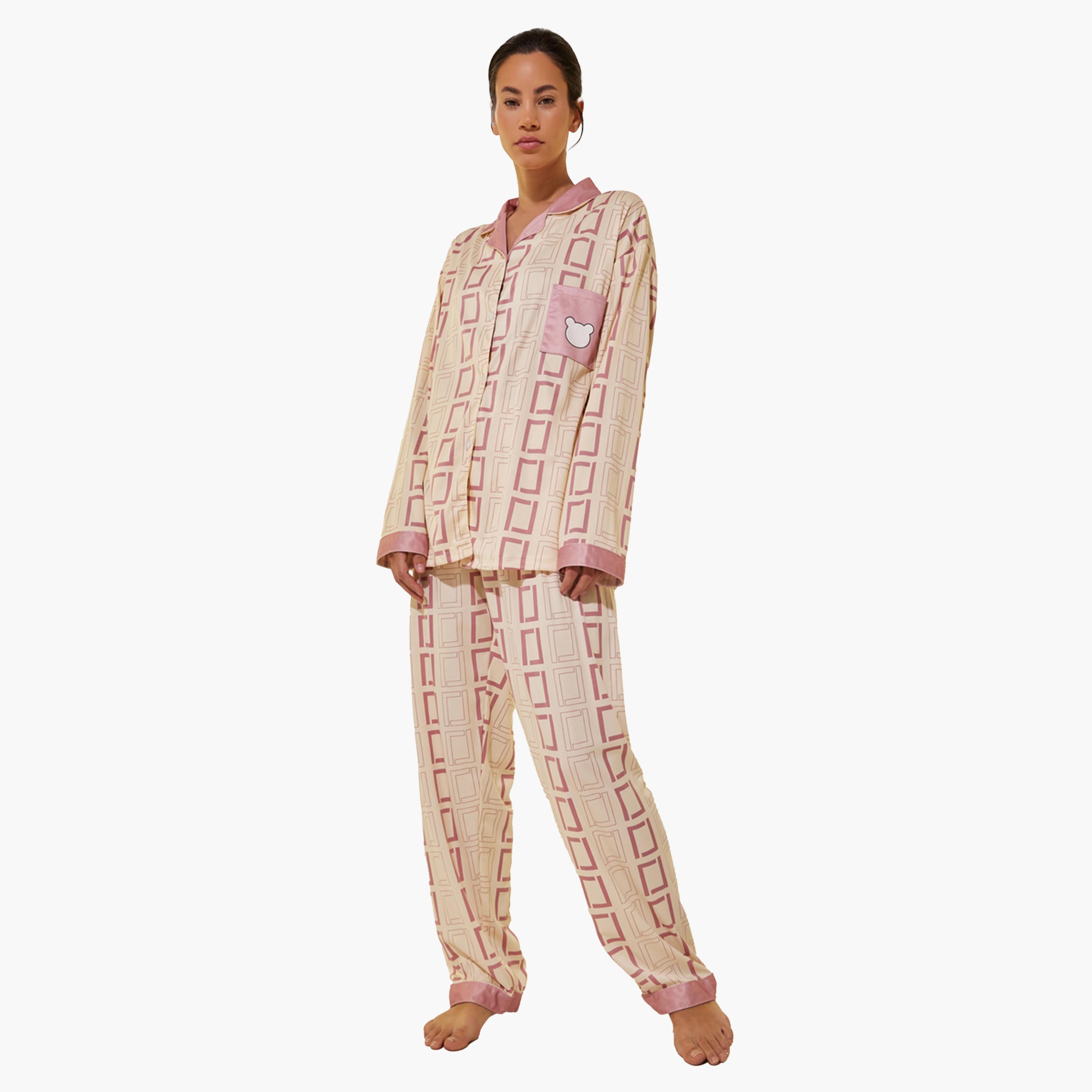 Styli All-Over Print Pocket Shirt and Pyjama Set-women-clothing-nightwear-pyjamas-longsets-image-1