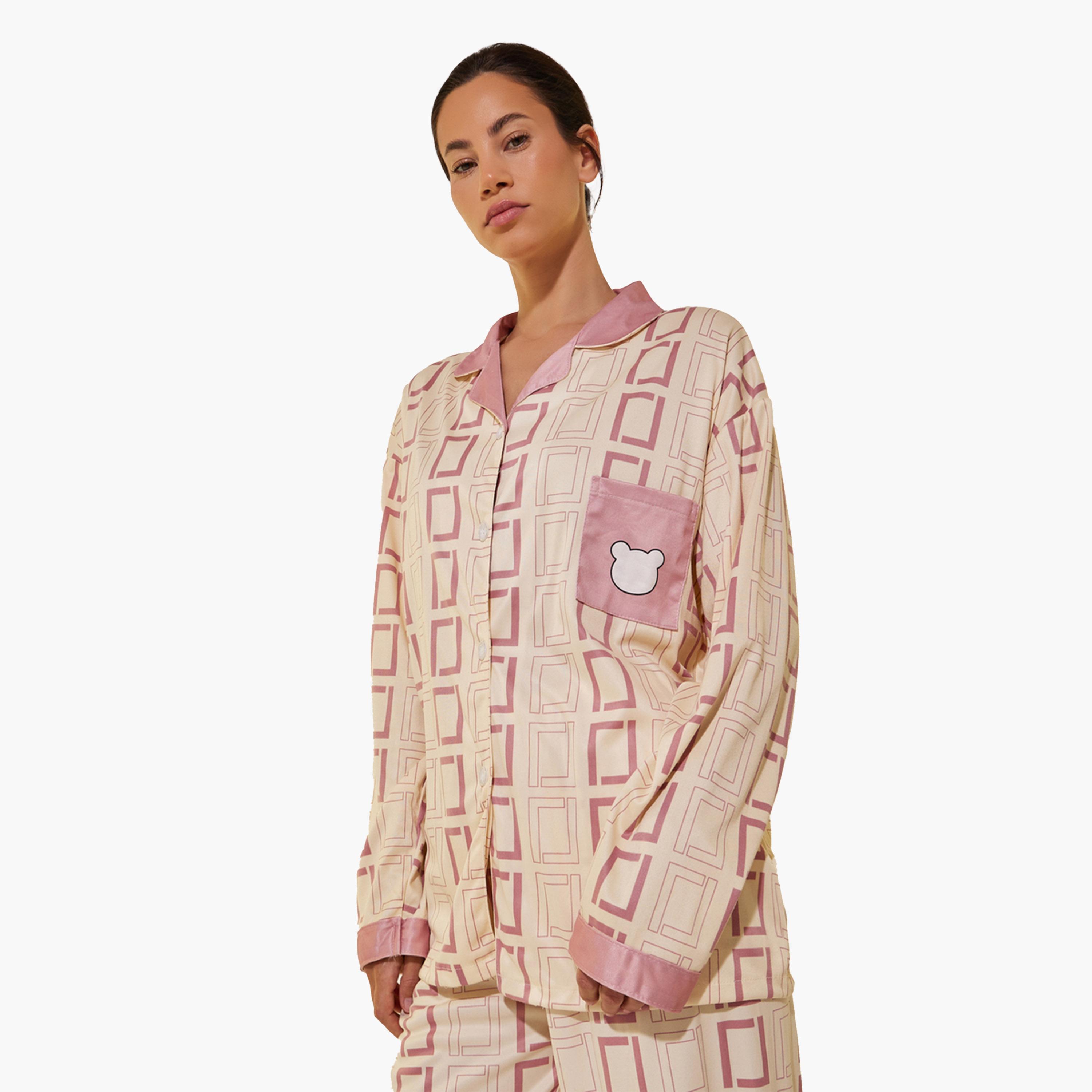 Styli All-Over Print Pocket Shirt and Pyjama Set-women-clothing-nightwear-pyjamas-longsets-image-2