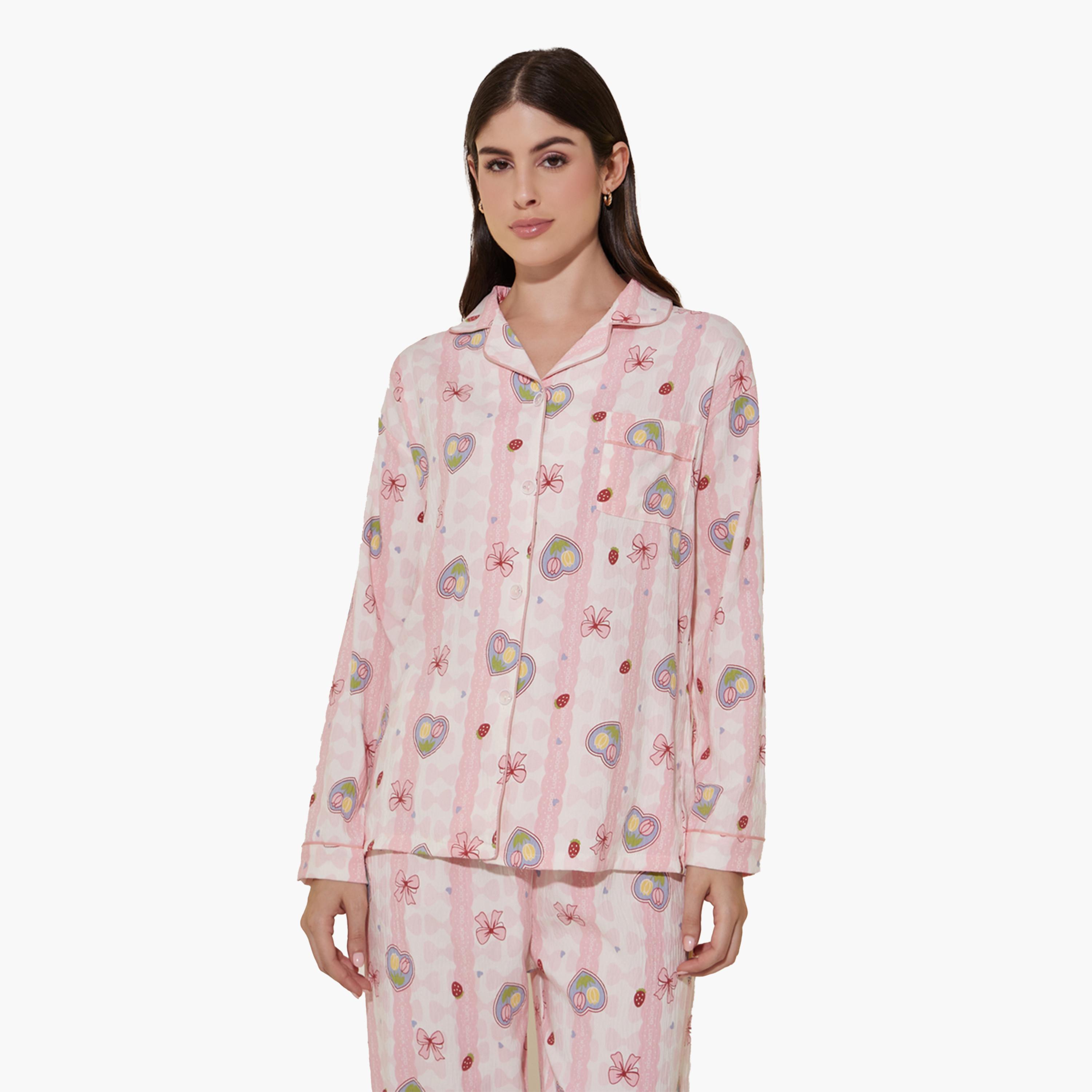 ستايلي-  بيجاما وتوب بأكمام طويلة مطبوع بالكامل-women-clothing-nightwear-pyjamas-longsets-image-2