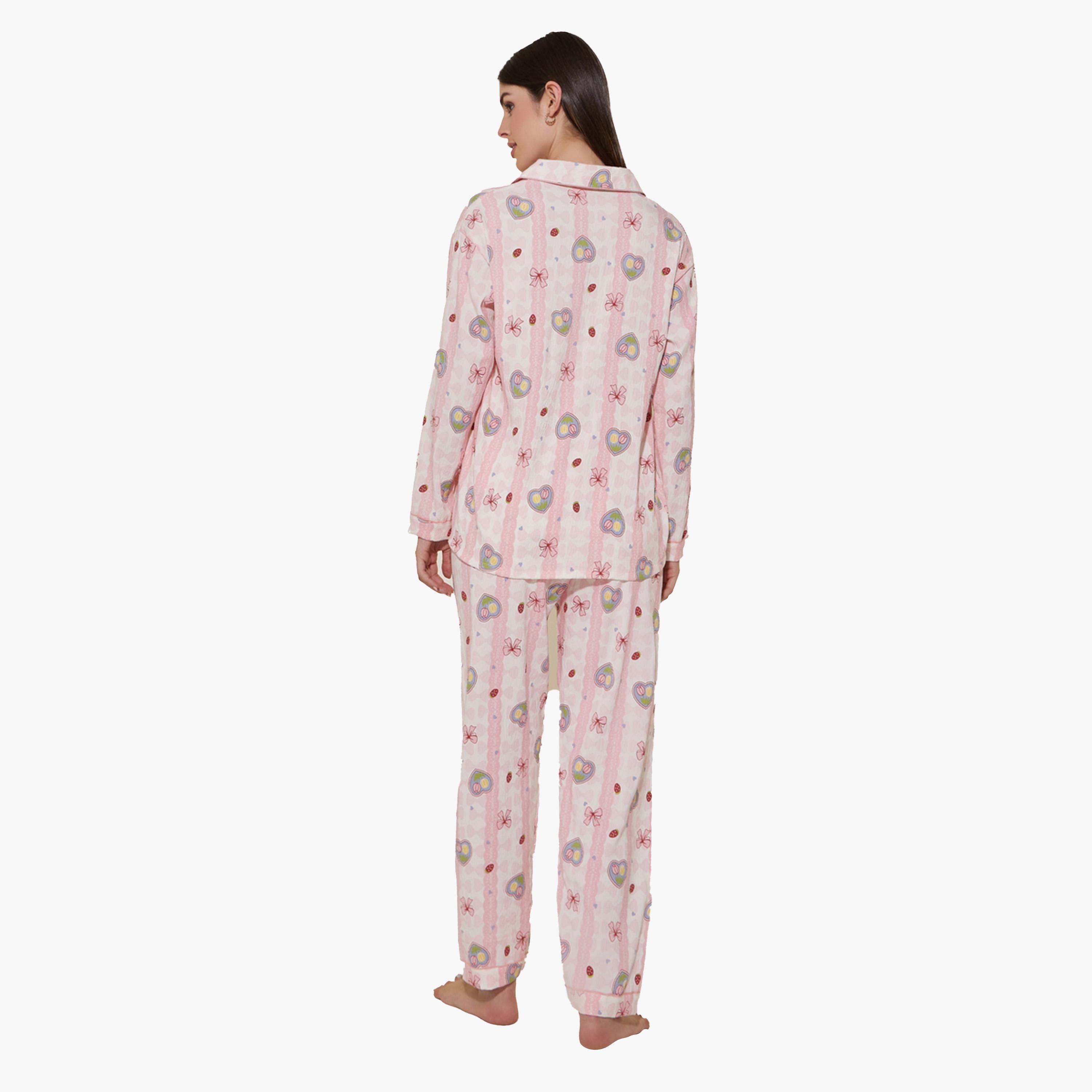 ستايلي-  بيجاما وتوب بأكمام طويلة مطبوع بالكامل-women-clothing-nightwear-pyjamas-longsets-image-4