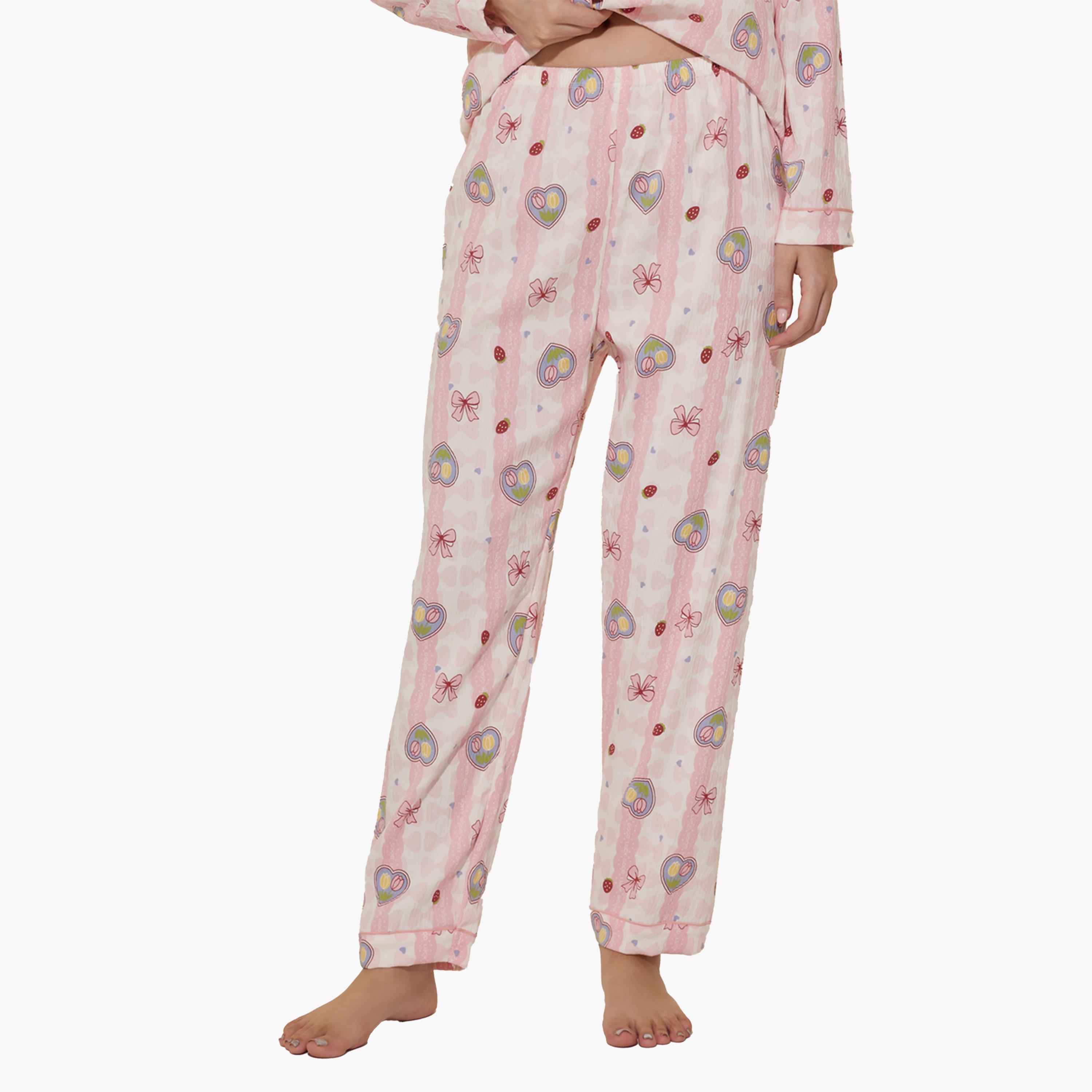 ستايلي-  بيجاما وتوب بأكمام طويلة مطبوع بالكامل-women-clothing-nightwear-pyjamas-longsets-image-5