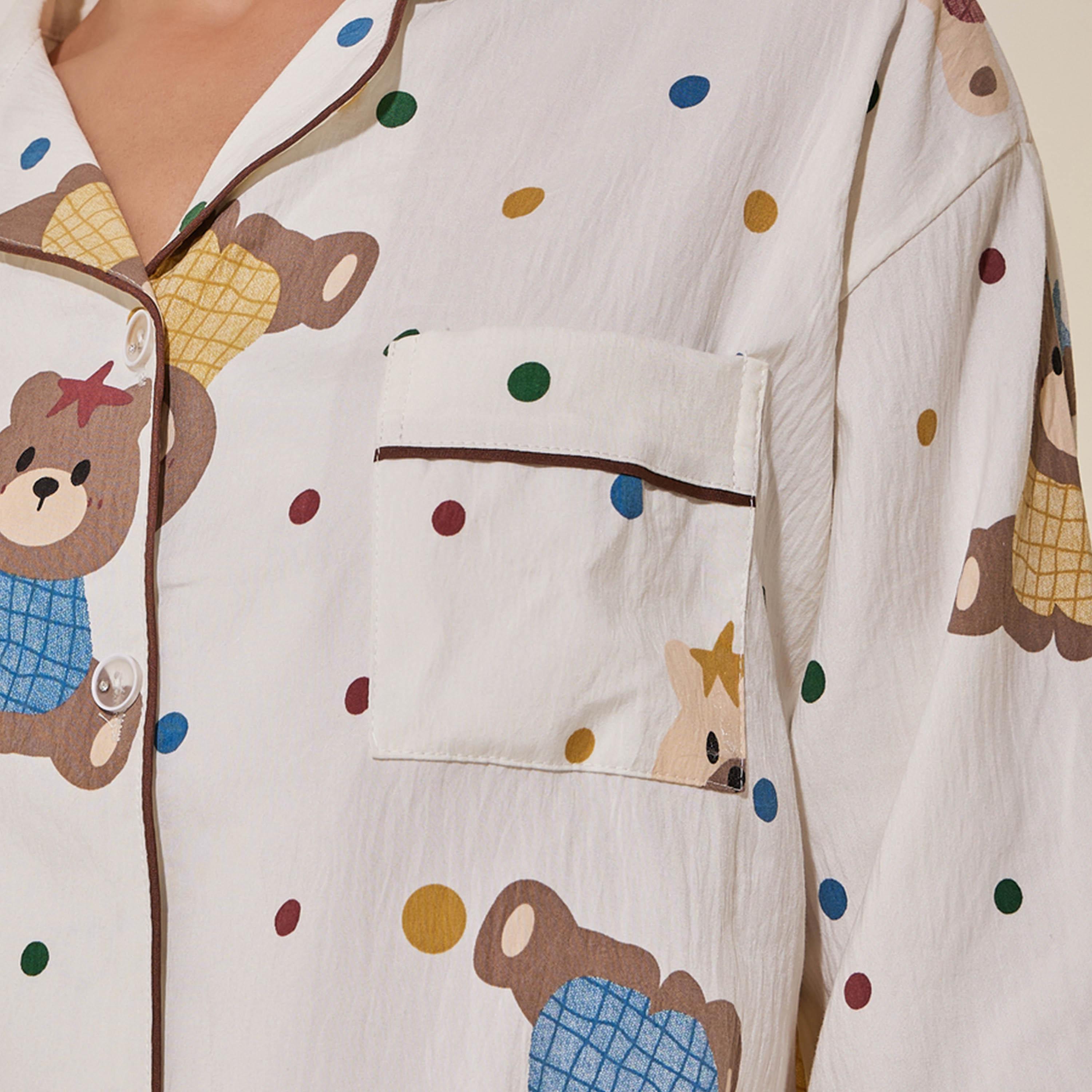 Styli Bear Print Long Sleeve Shirt and Pyjama Set-women-clothing-nightwear-pyjamas-longsets-image-3