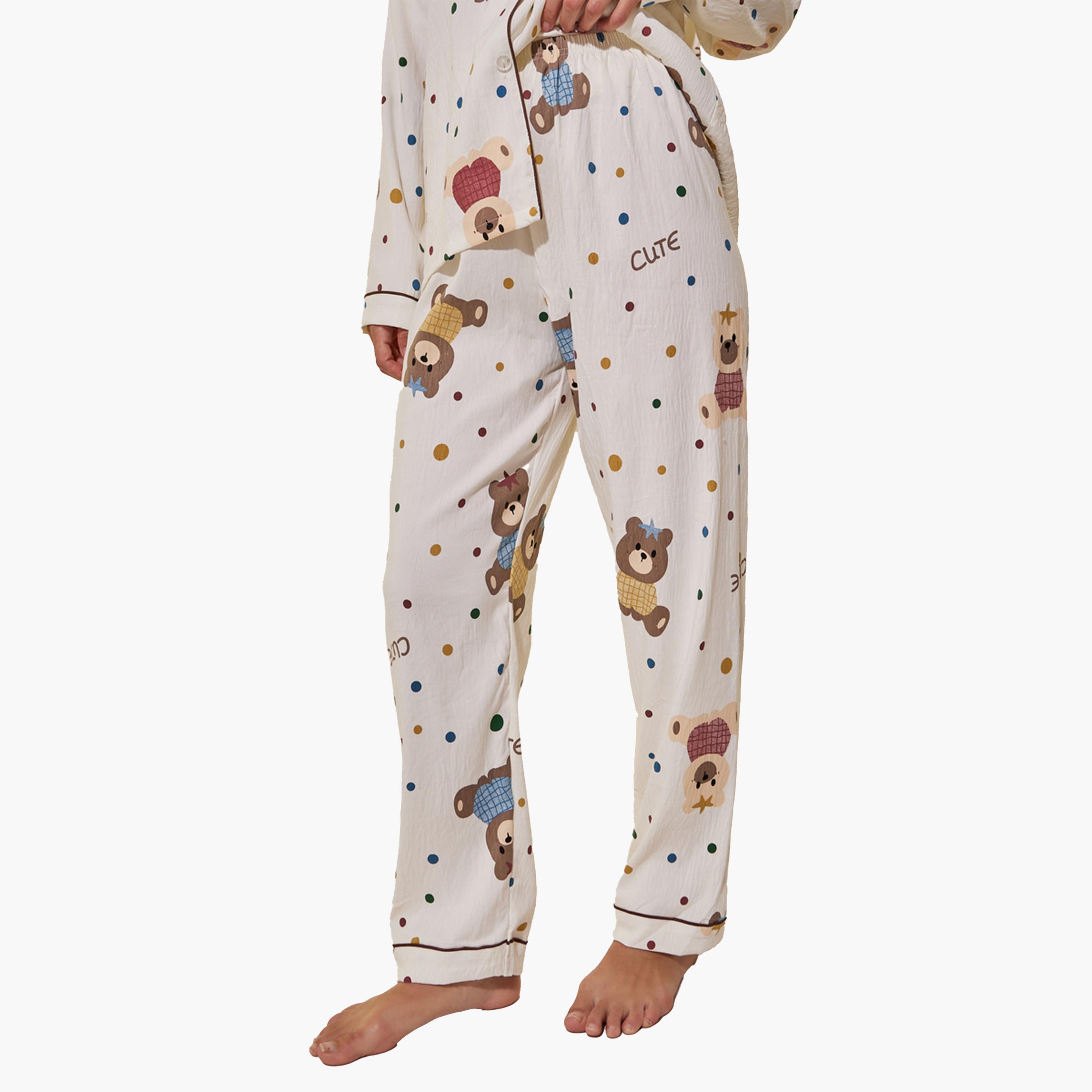 Styli Bear Print Long Sleeve Shirt and Pyjama Set-women-clothing-nightwear-pyjamas-longsets-image-4