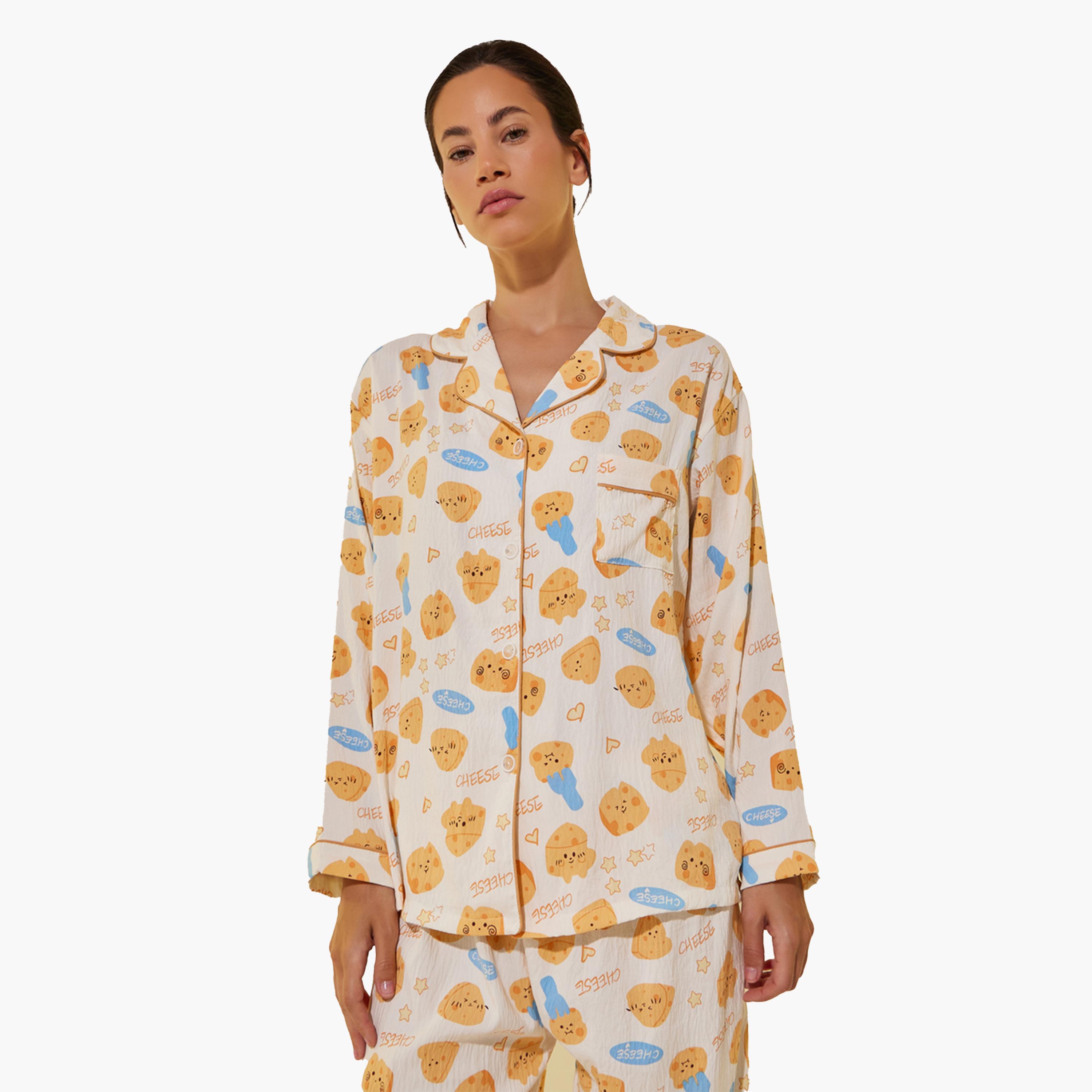 Styli All-Over Print Long Sleeve Shirt and Pyjama Set-women-clothing-nightwear-pyjamas-longsets-image-2